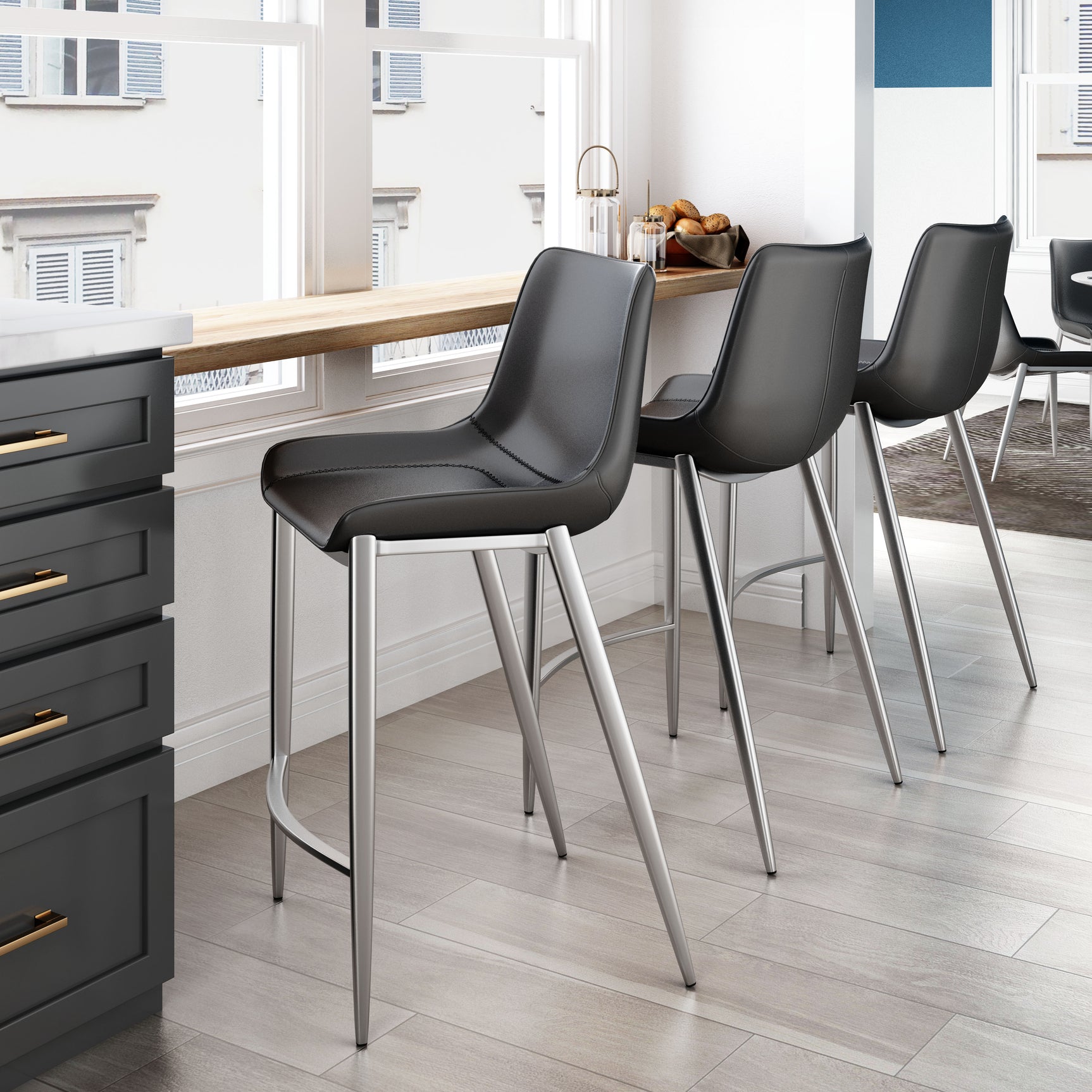 Magnus Black & Silver Counter Stool (Set of 2)