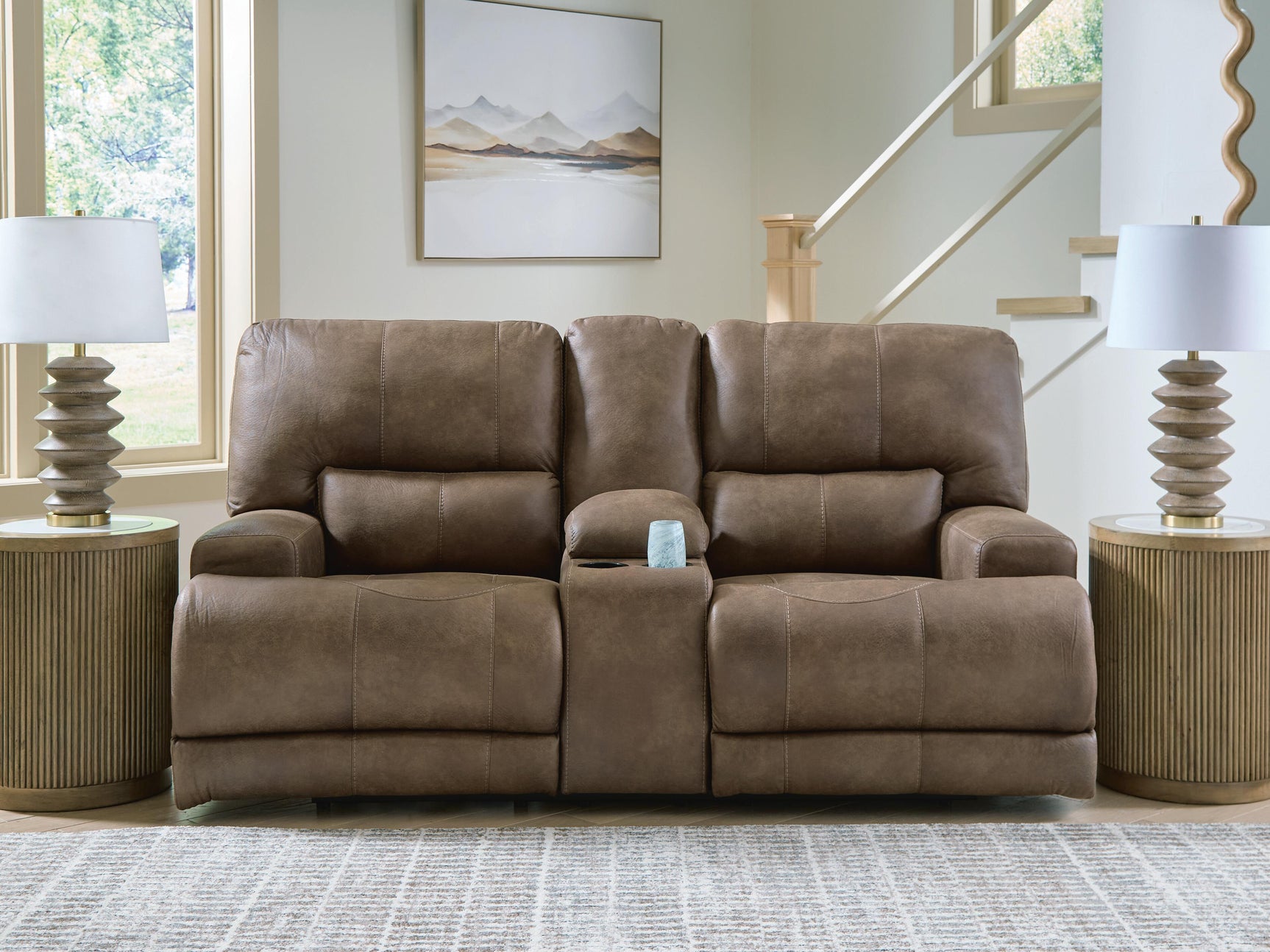 Time-Piece Earth Power Reclining Loveseat with Console