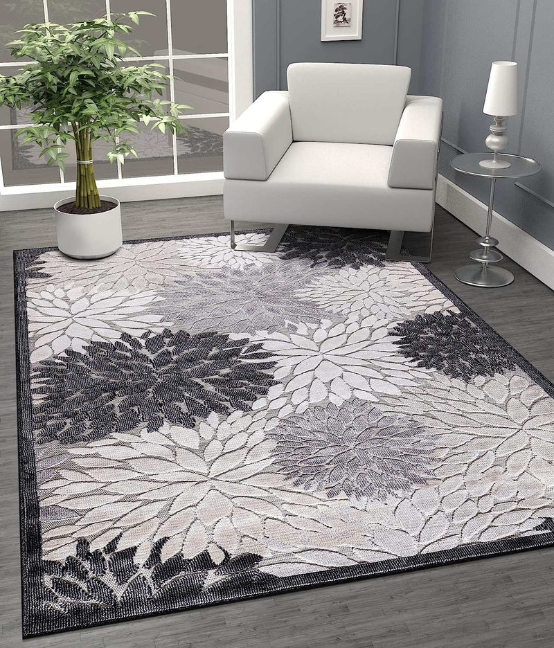 Spring Gray Floral Exotic Tropical Non-Shedding Indoor/Outdoor Area Rugs - Ornate Home