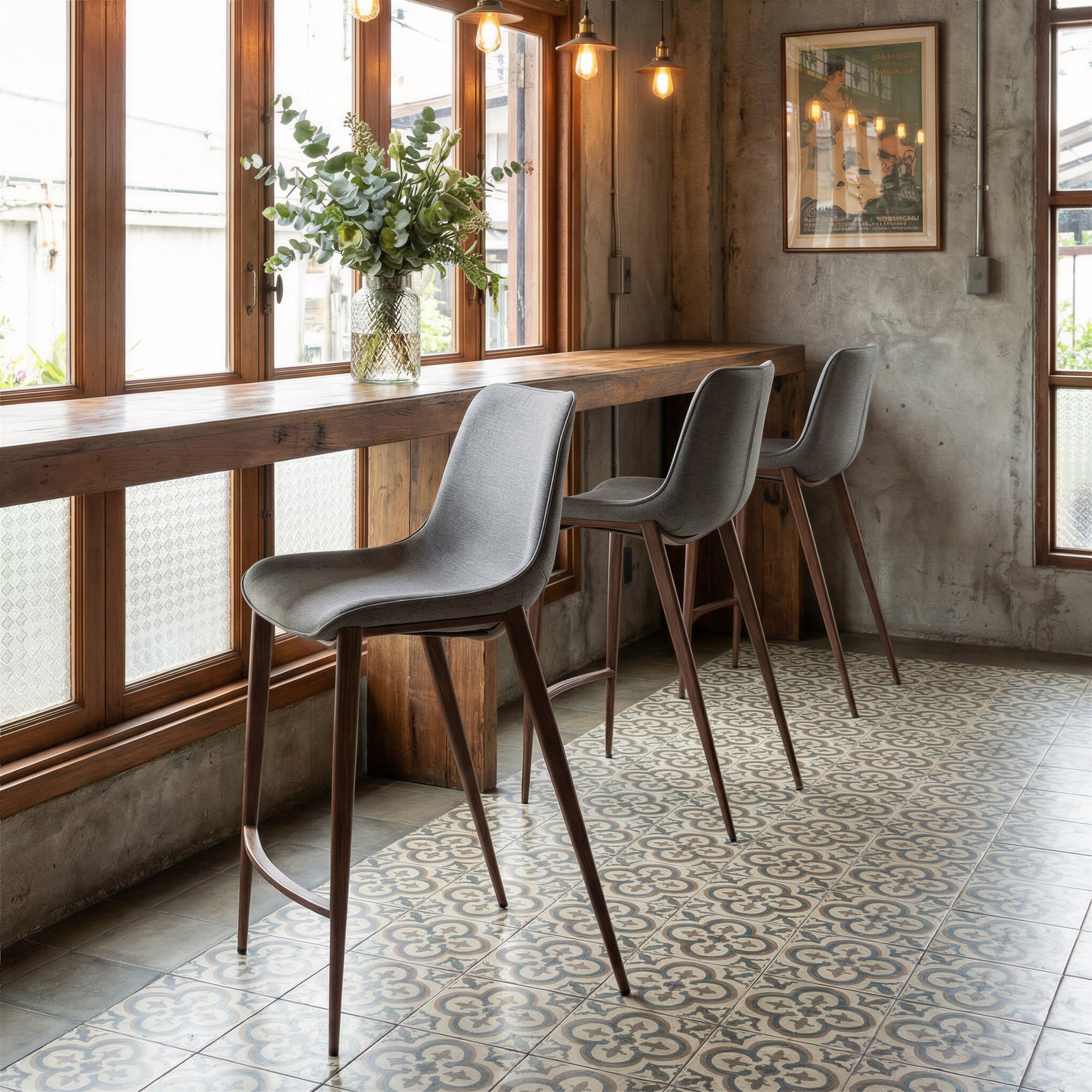 Magnus Slate Gray & Walnut Counter Stool (Set of 2)