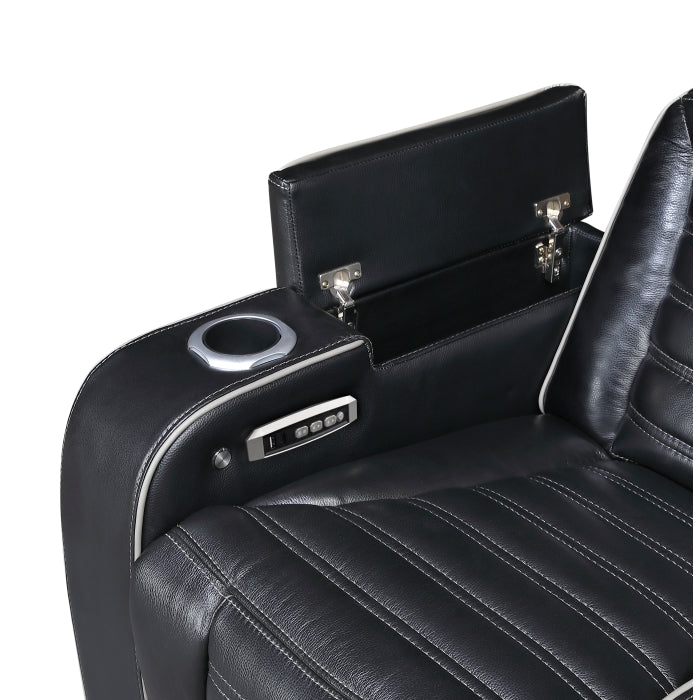Cyber Black Power Reclining Chair With Power Headrest Cup Holder Storage Arms Air Massage Heat Led Lighting And Charging Ports