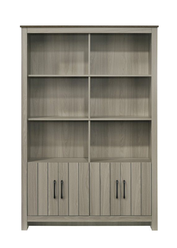 Nyla Gray Oak 47"W Bookcase with Cabinet Doors