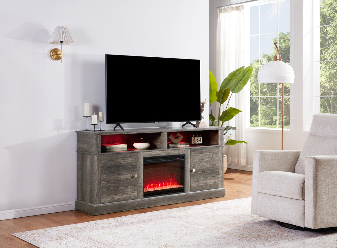 Terra Gray Walnut 70"W Fireplace TV Stand