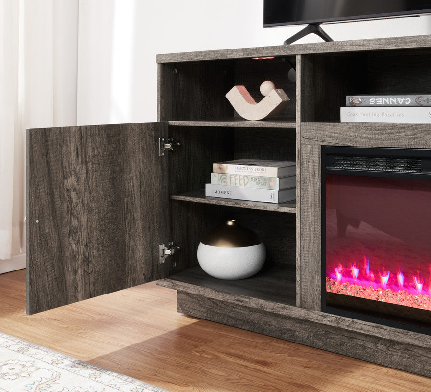 Ambrose Gray Walnut 70"W Fireplace TV Stand
