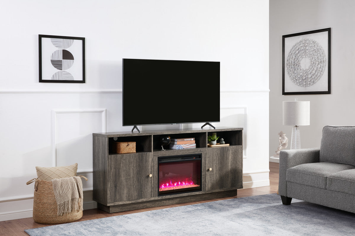 Ambrose Gray Walnut 70"W Fireplace TV Stand