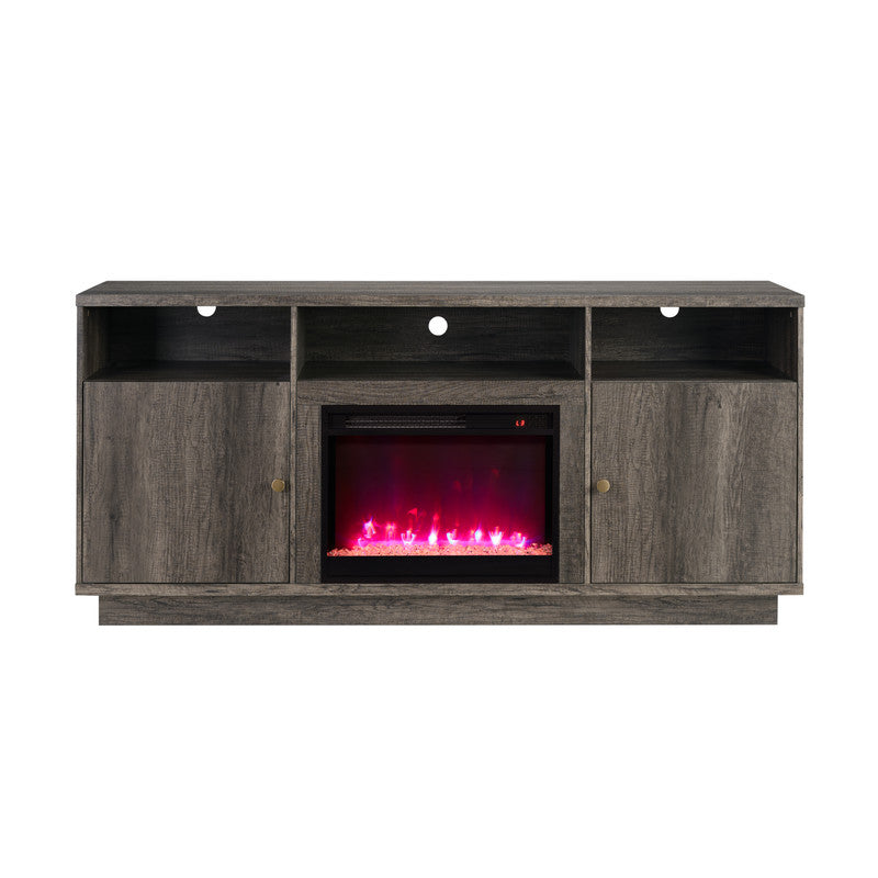 Ambrose Gray Walnut 70"W Fireplace TV Stand