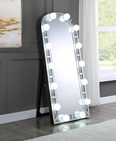Noralie Mirrored/Faux Diamonds Floor Mirror
