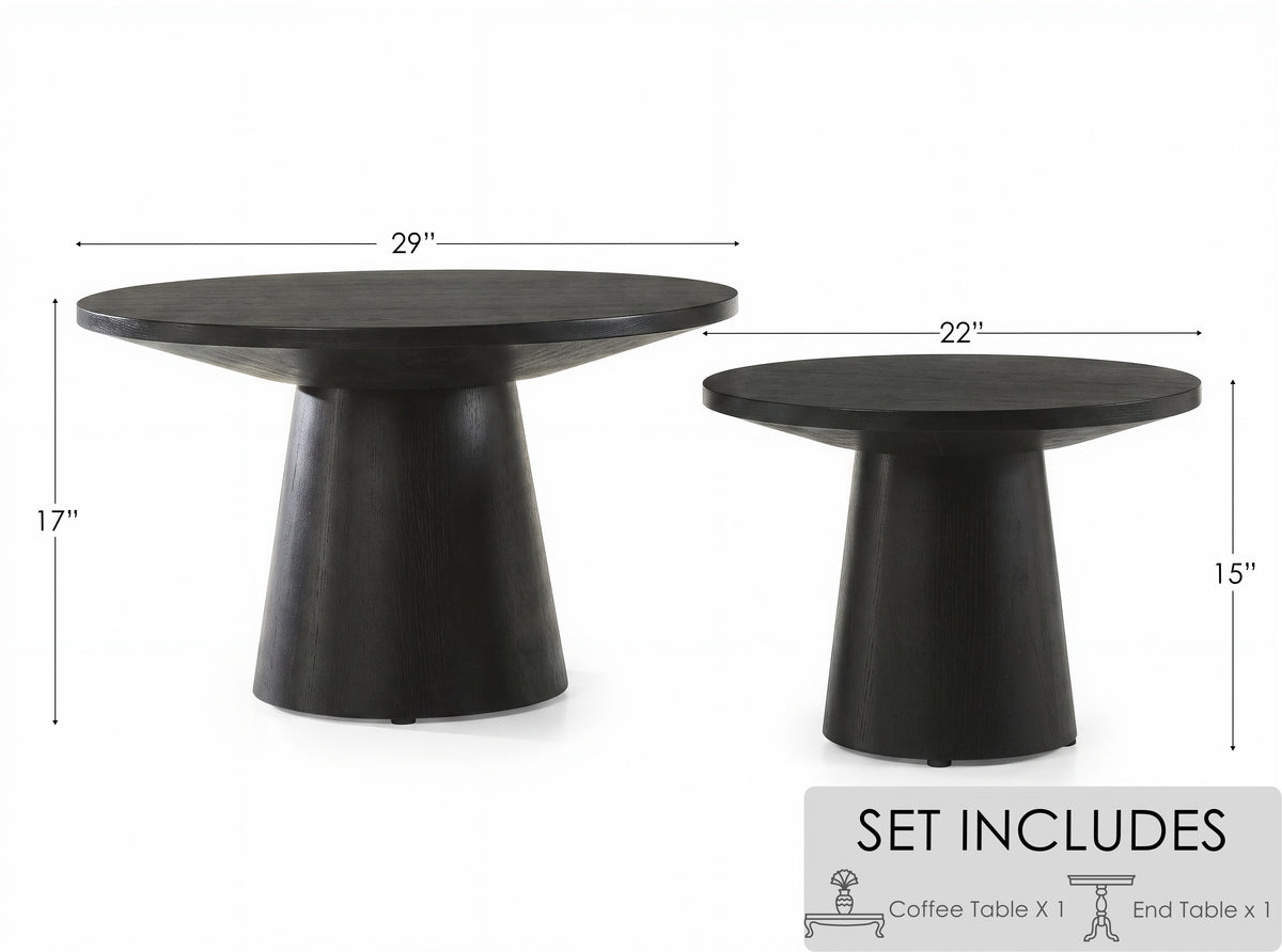 Jasper Ebony Black 2-Piece Round Coffee & End Table Set