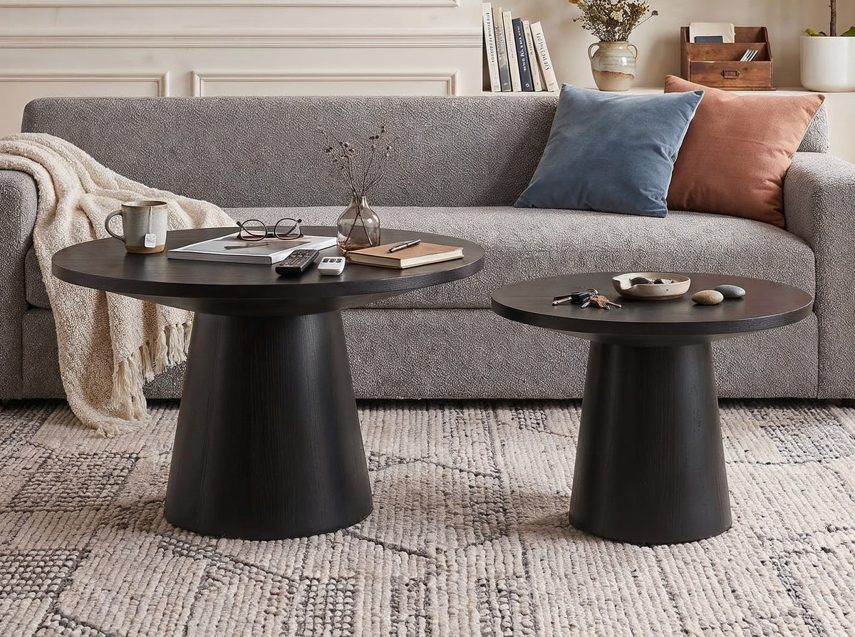 Jasper Ebony Black 2-Piece Round Coffee & End Table Set