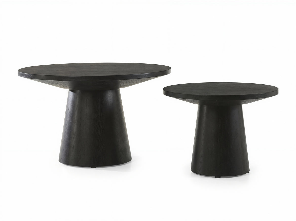 Jasper Ebony Black 2-Piece Round Coffee & End Table Set