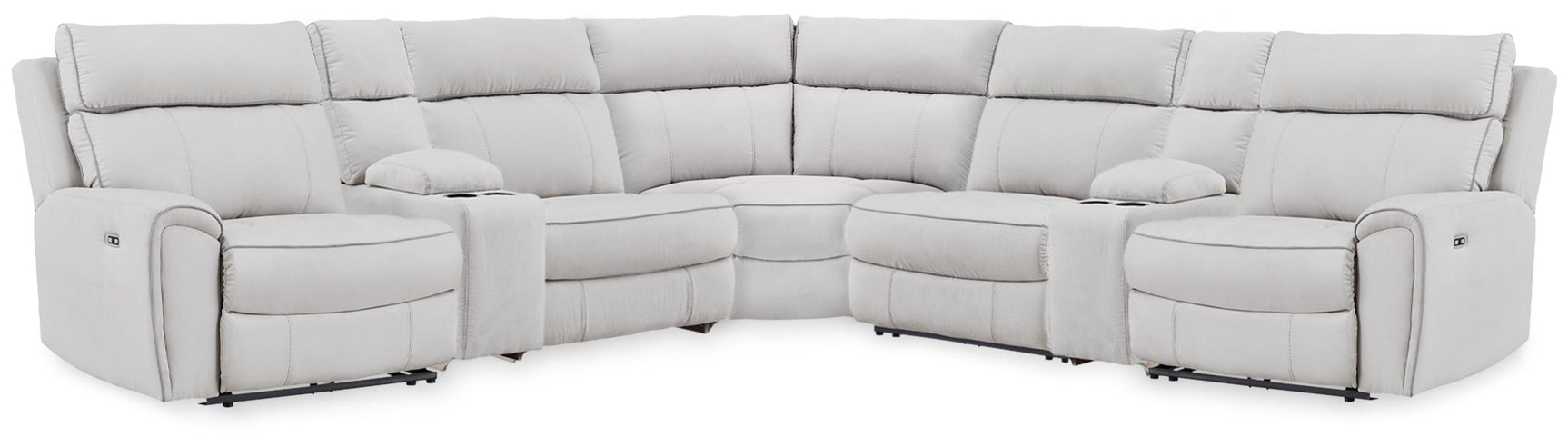 Grafton Pike Pearl/Ash 7-Piece Reclining Sectional with Storage Consoles