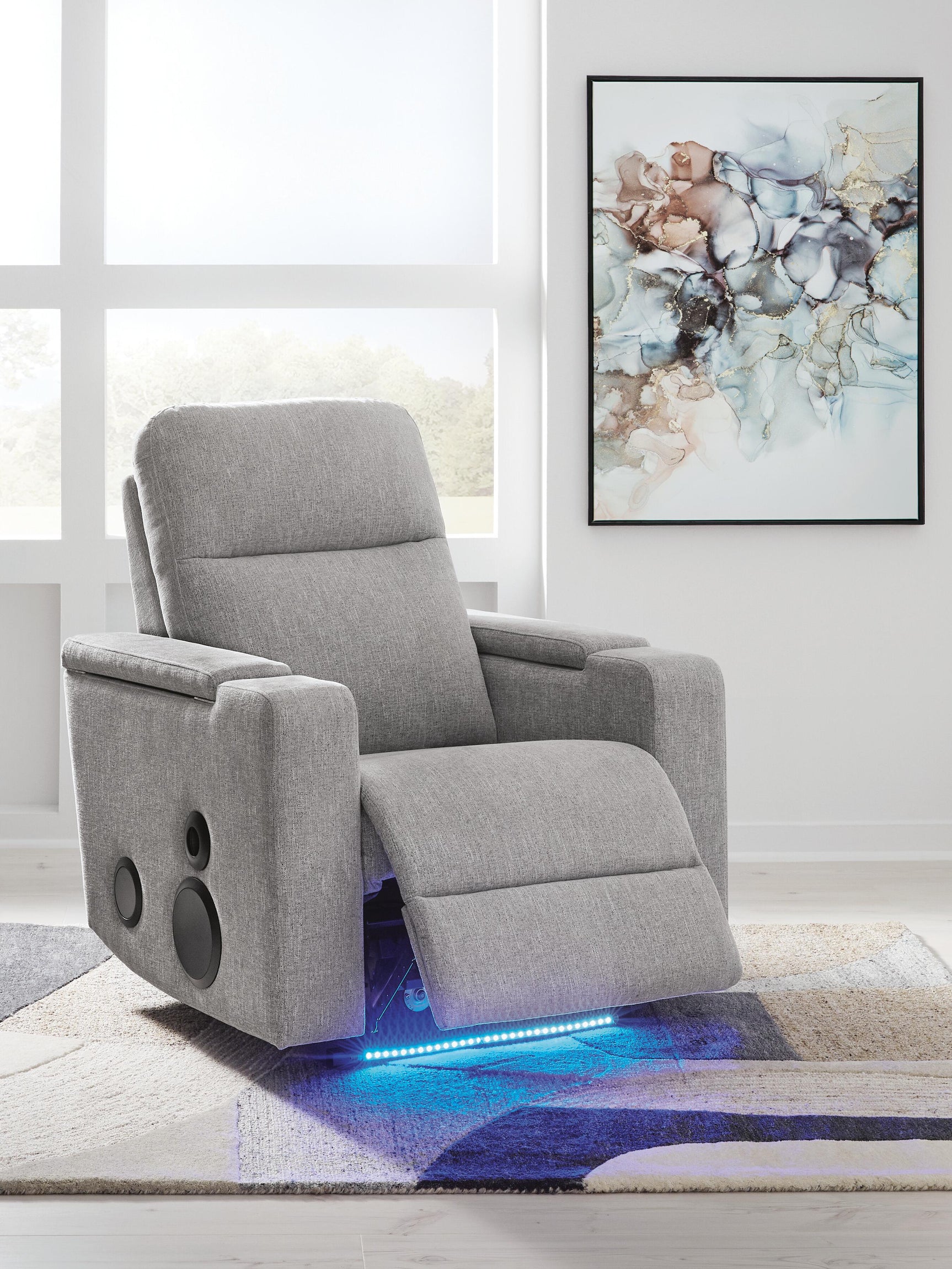 Landdin Pewter Power Glider Recliner with Audio System