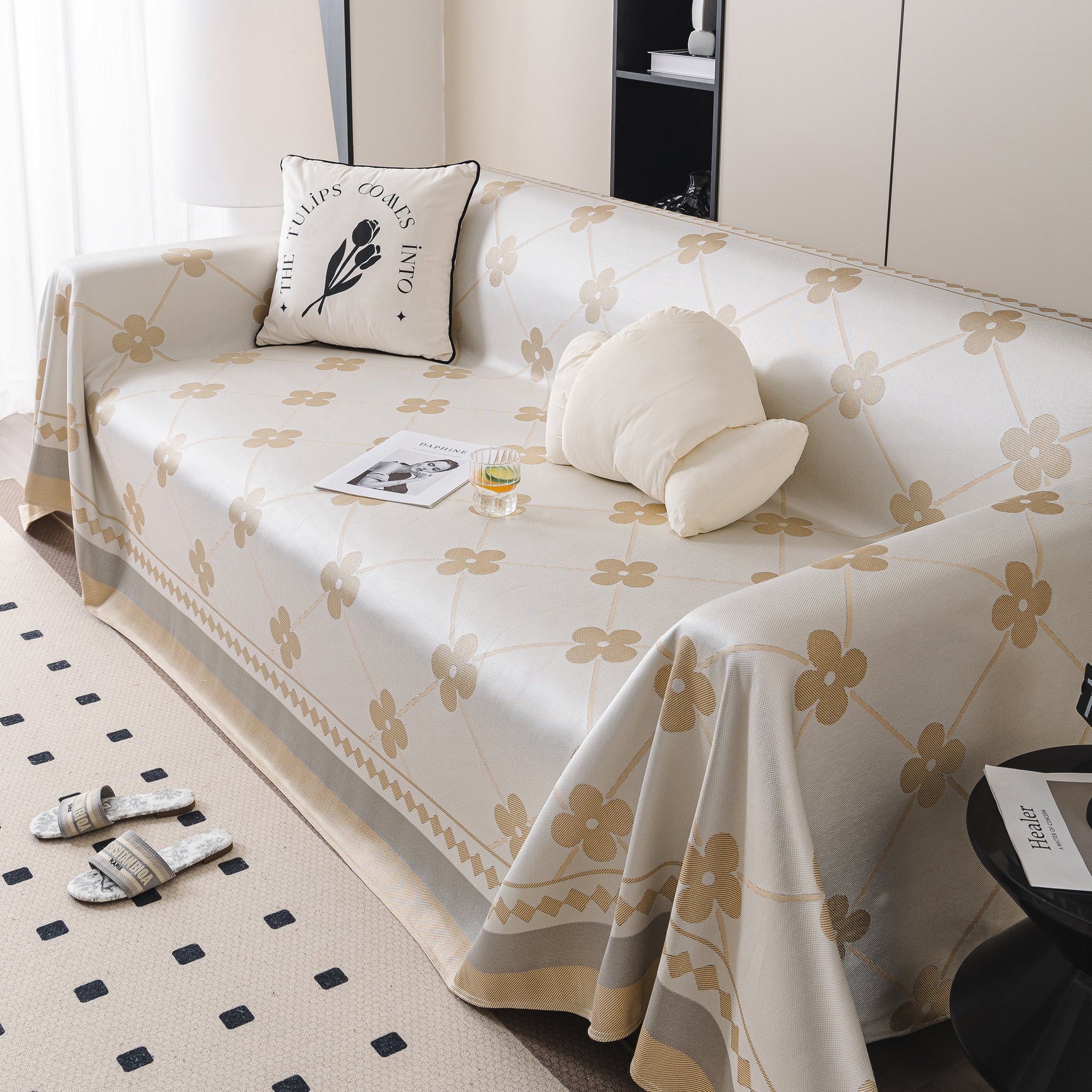 Cooling Four-Leaf Clover Hope Faith Love Luck Summer Comfy Ice Silk Furniture Throw Covers for Sofas