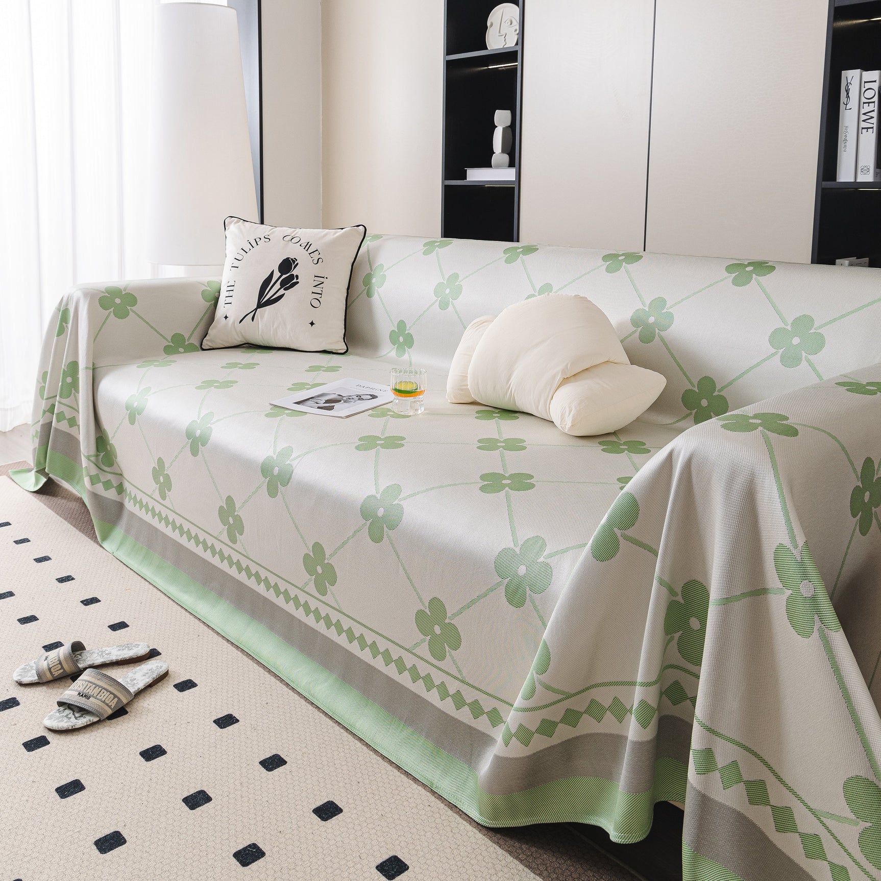 Cooling Four-Leaf Clover Hope Faith Love Luck Summer Comfy Ice Silk Furniture Throw Covers for Sofas