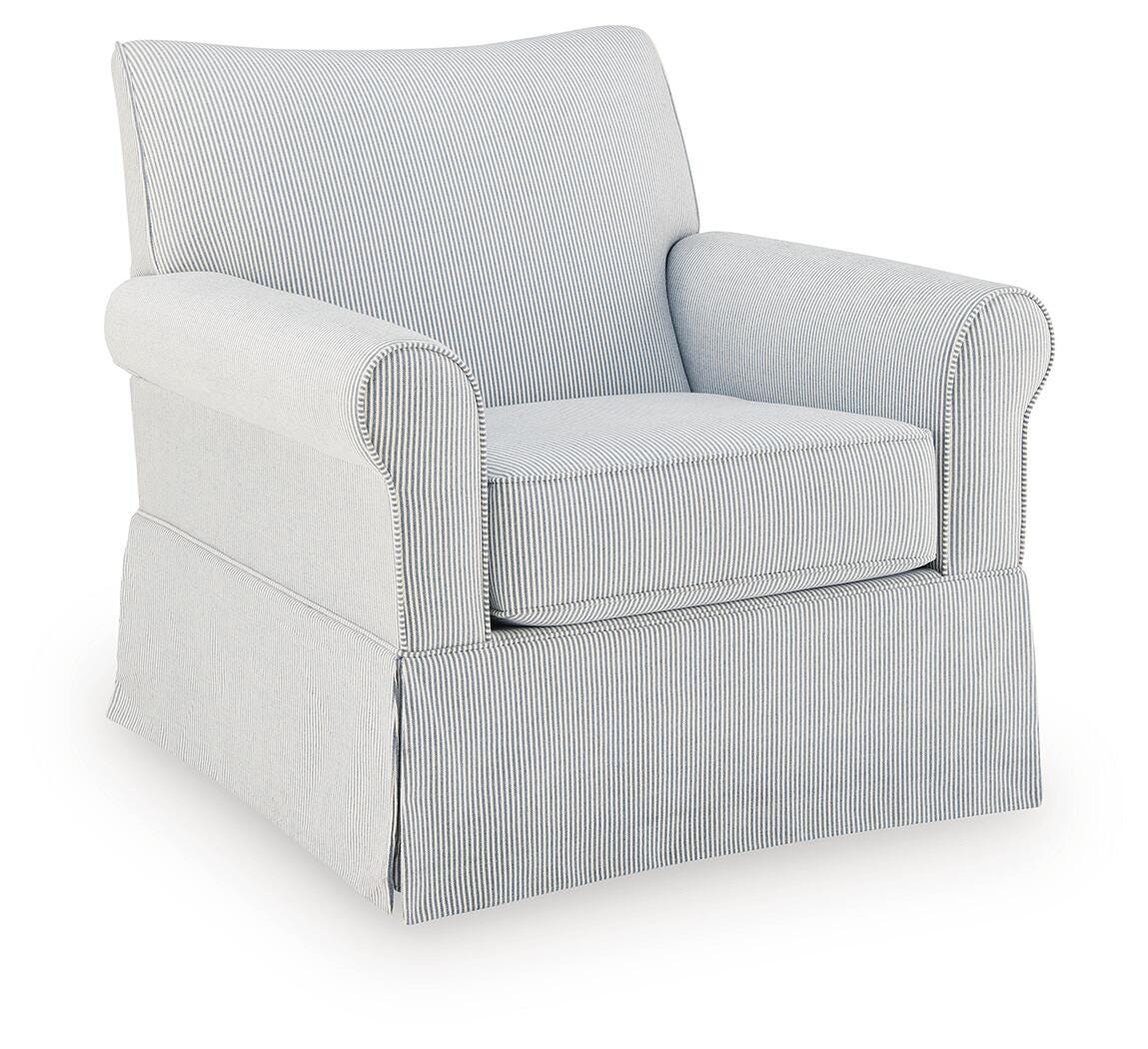 Searcy White/Navy Swivel Glider Accent Chair (Online Special Price)