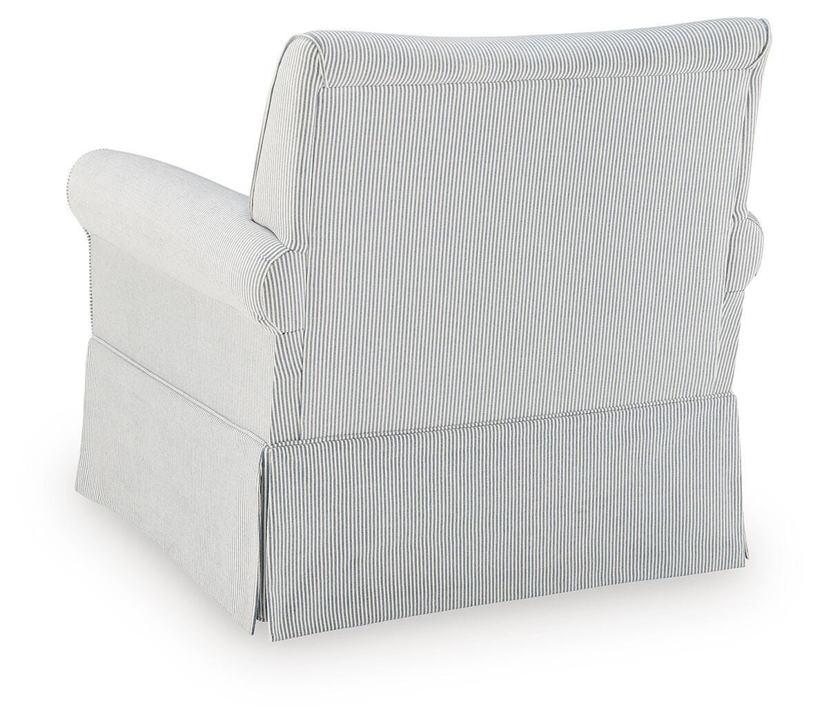 Searcy White/Navy Swivel Glider Accent Chair (Online Special Price)
