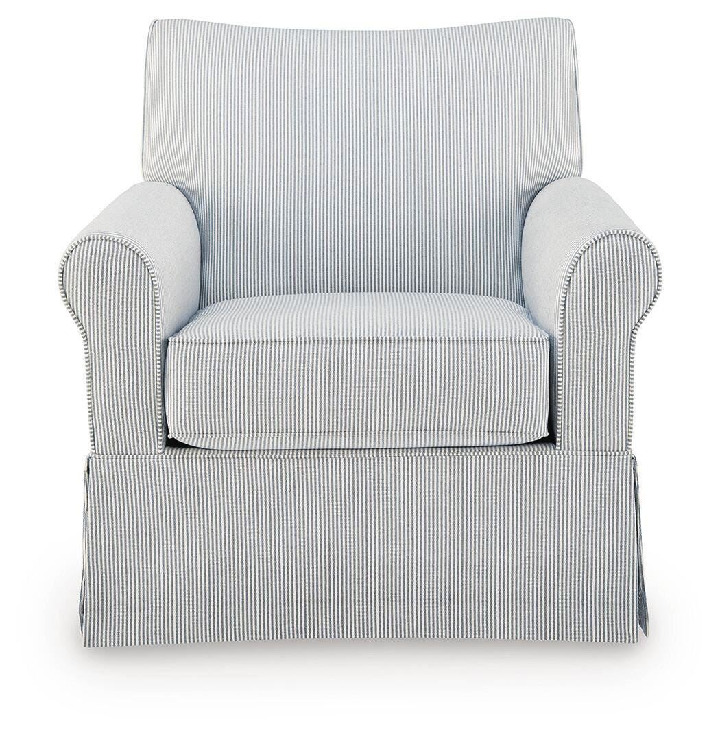 Searcy White/Navy Swivel Glider Accent Chair (Online Special Price)