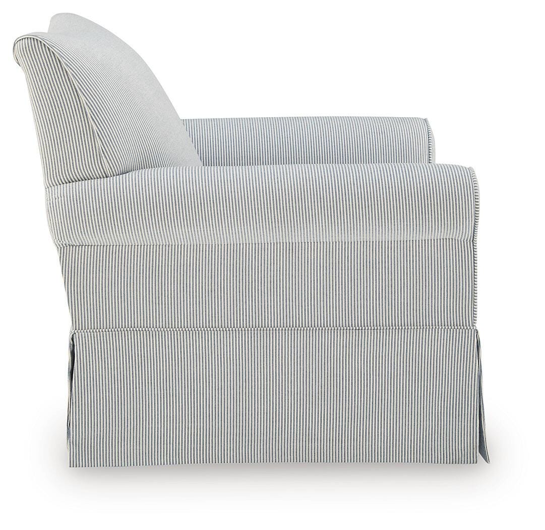 Searcy White/Navy Swivel Glider Accent Chair (Online Special Price)