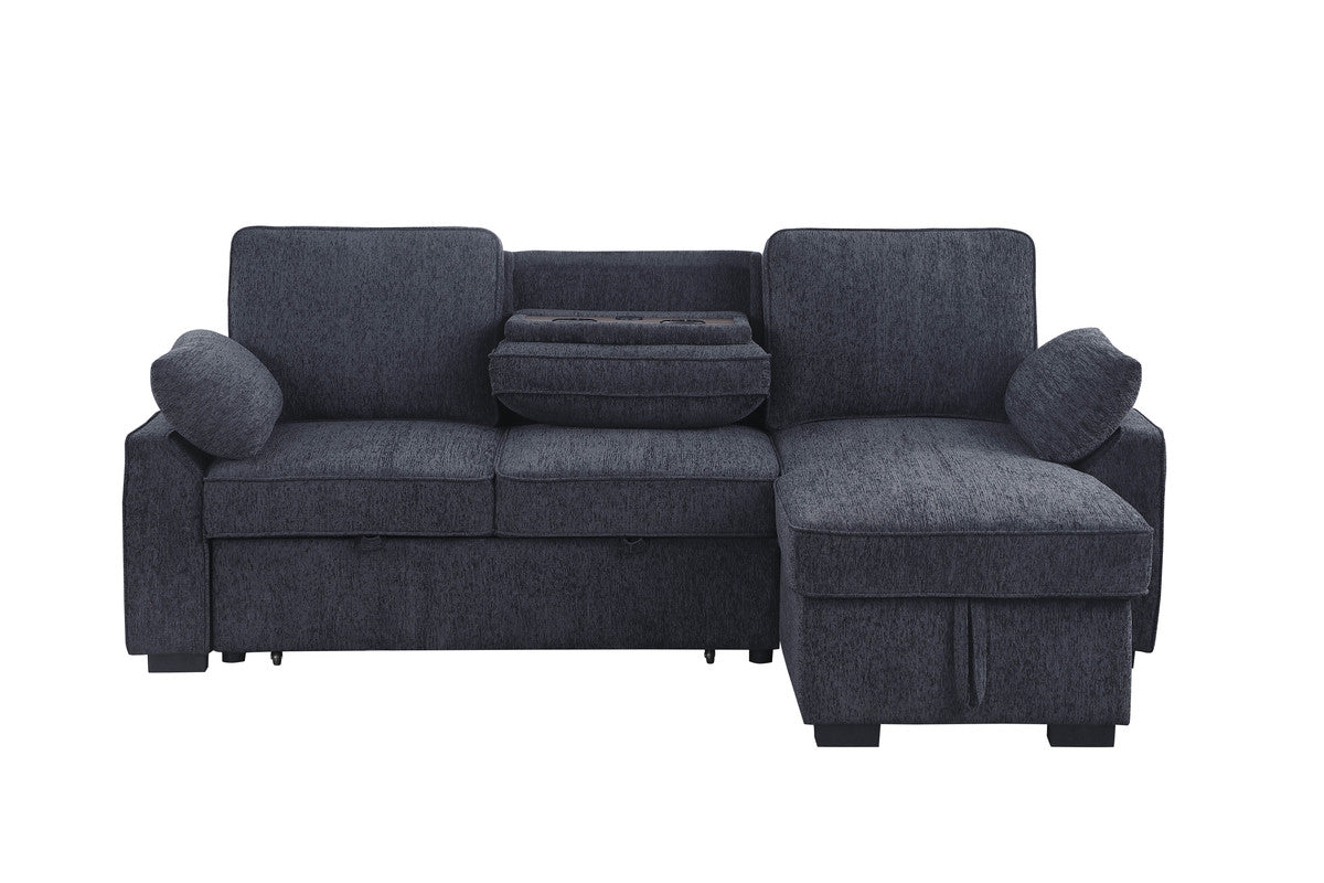 Mackenzie Charcoal 91"W Chenille Reversible Sleeper Sectional Sofa with Storage Chaise