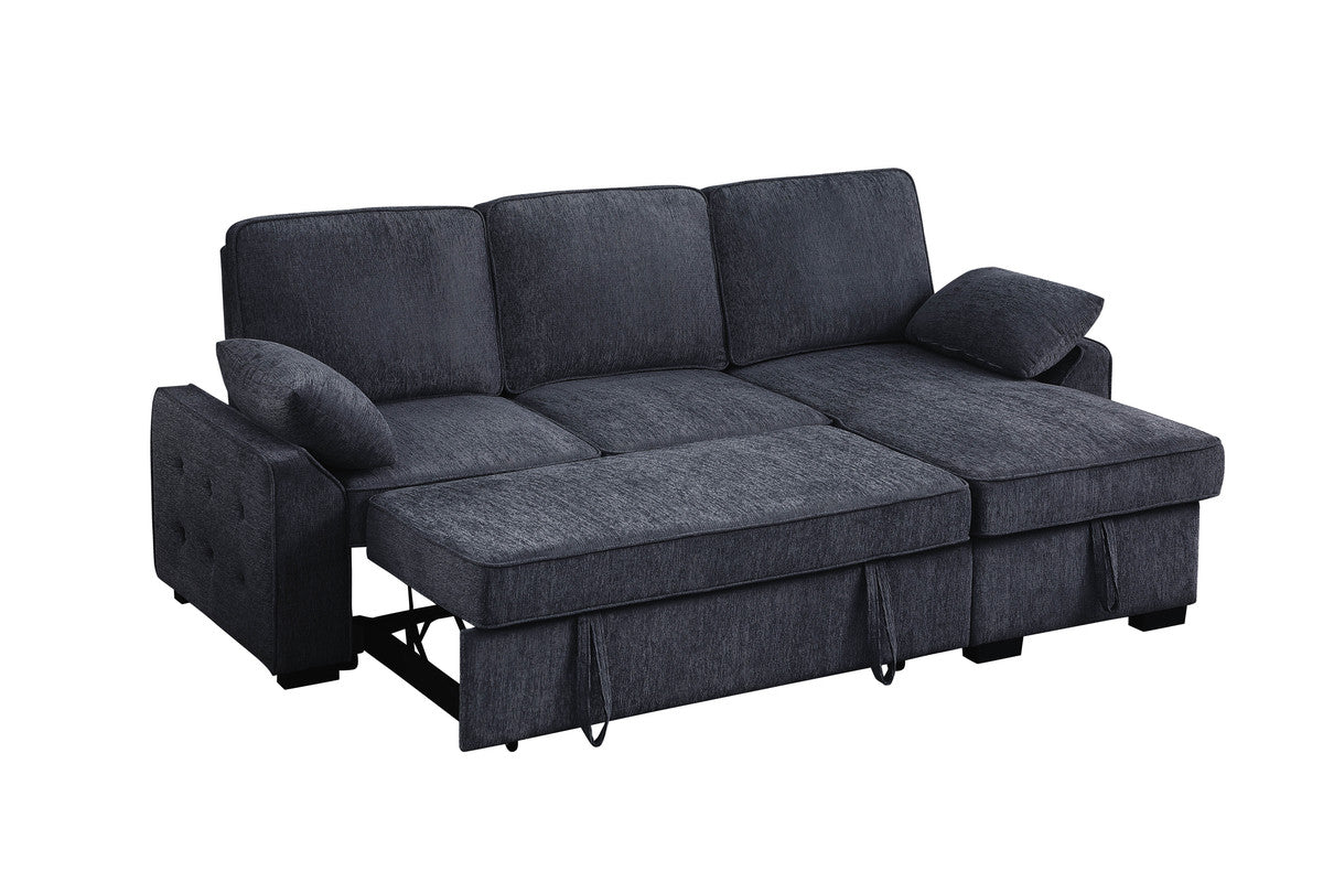 Mackenzie Charcoal 91"W Chenille Reversible Sleeper Sectional Sofa with Storage Chaise