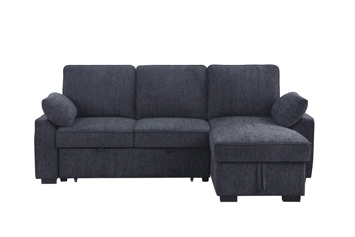 Mackenzie Charcoal 91"W Chenille Reversible Sleeper Sectional Sofa with Storage Chaise