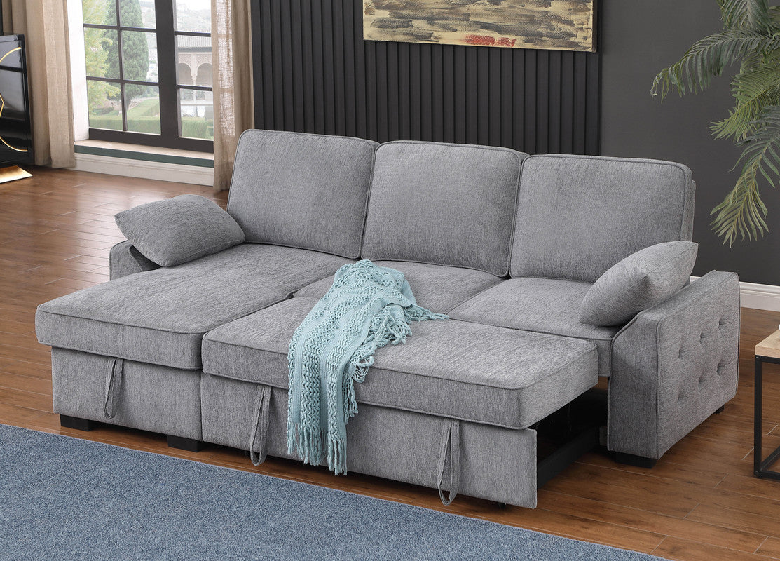 Mackenzie Light Gray 91"W Chenille Reversible Sleeper Sectional Sofa with Storage Chaise