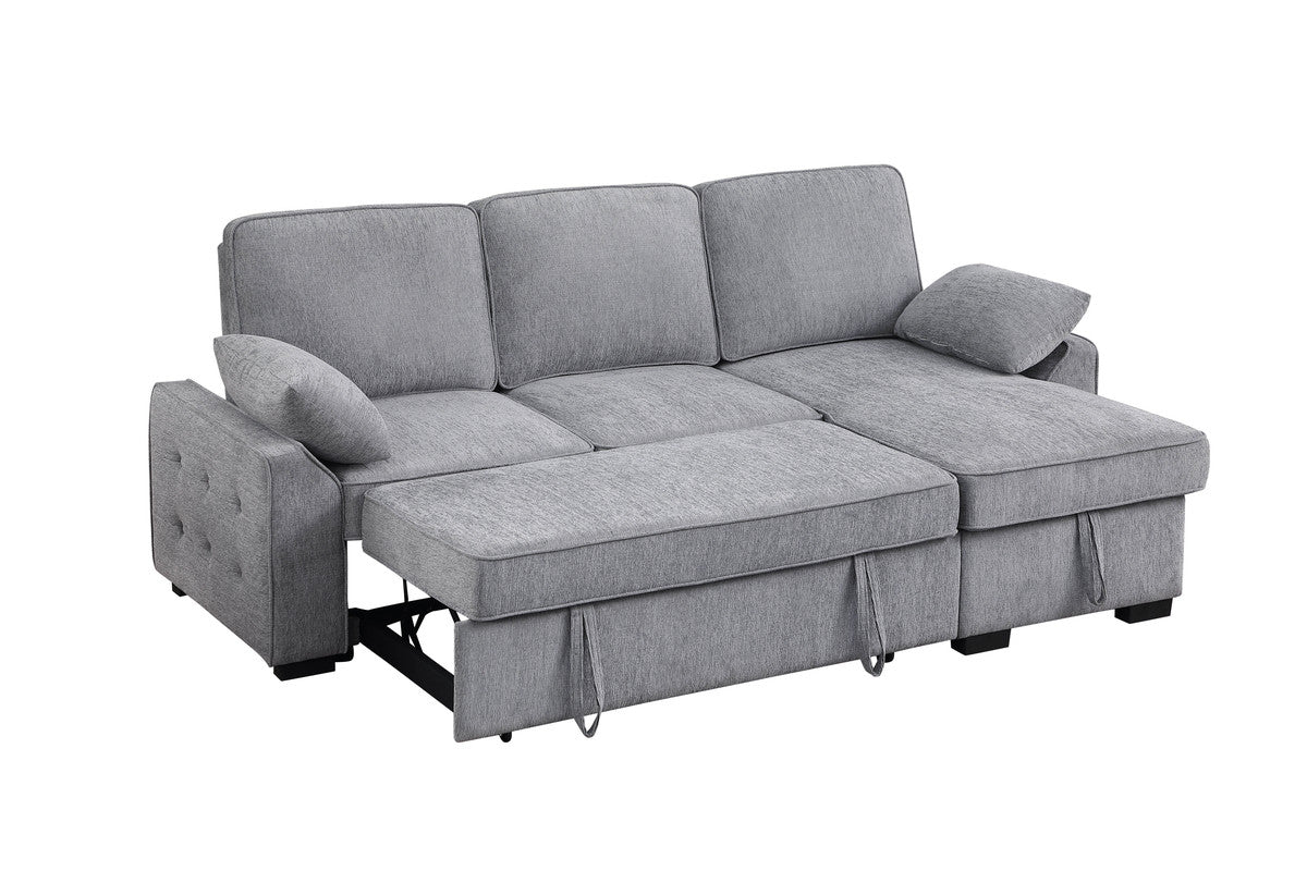 Mackenzie Light Gray 91"W Chenille Reversible Sleeper Sectional Sofa with Storage Chaise