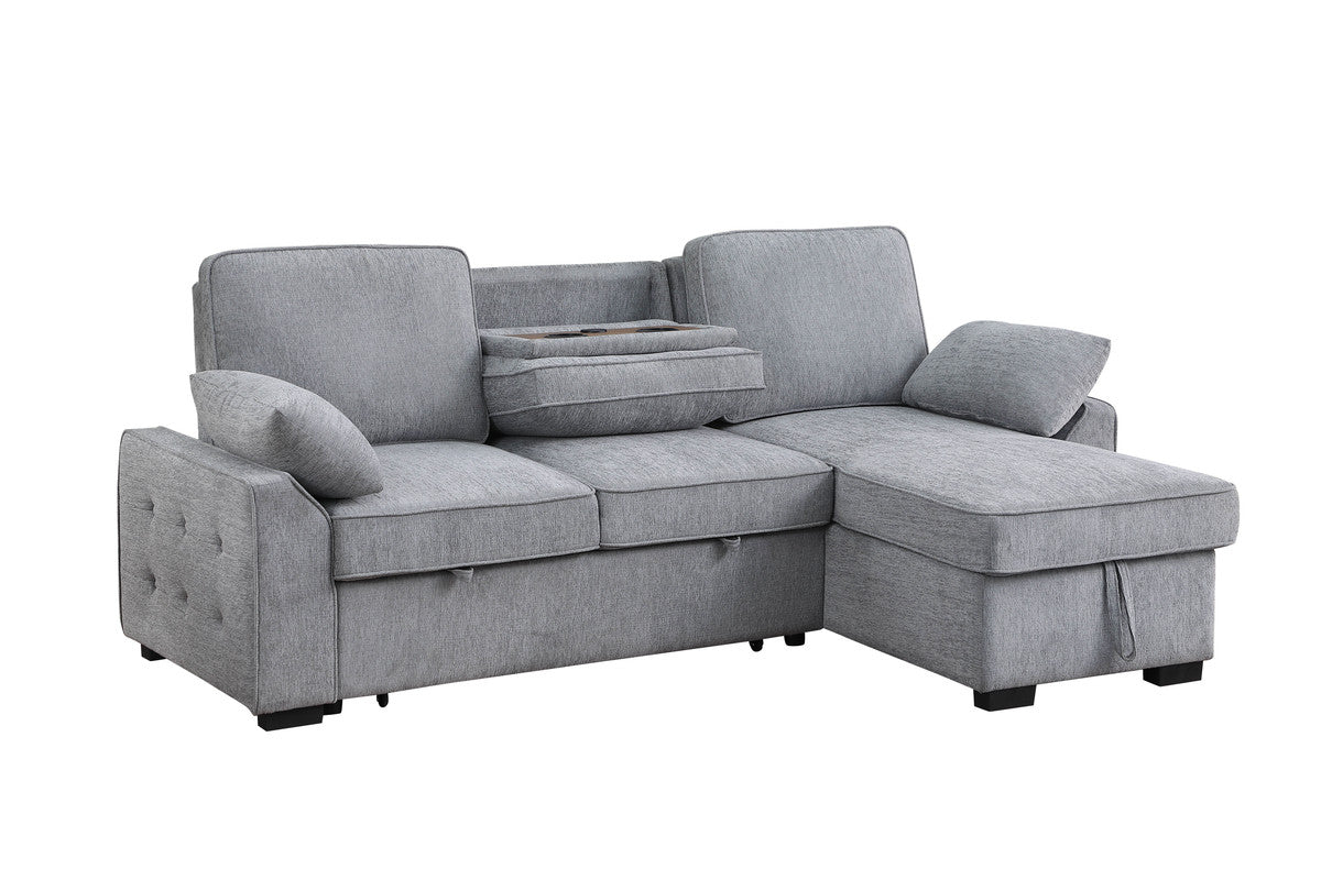 Mackenzie Light Gray 91"W Chenille Reversible Sleeper Sectional Sofa with Storage Chaise