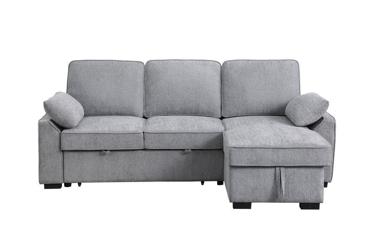 Mackenzie Light Gray 91"W Chenille Reversible Sleeper Sectional Sofa with Storage Chaise
