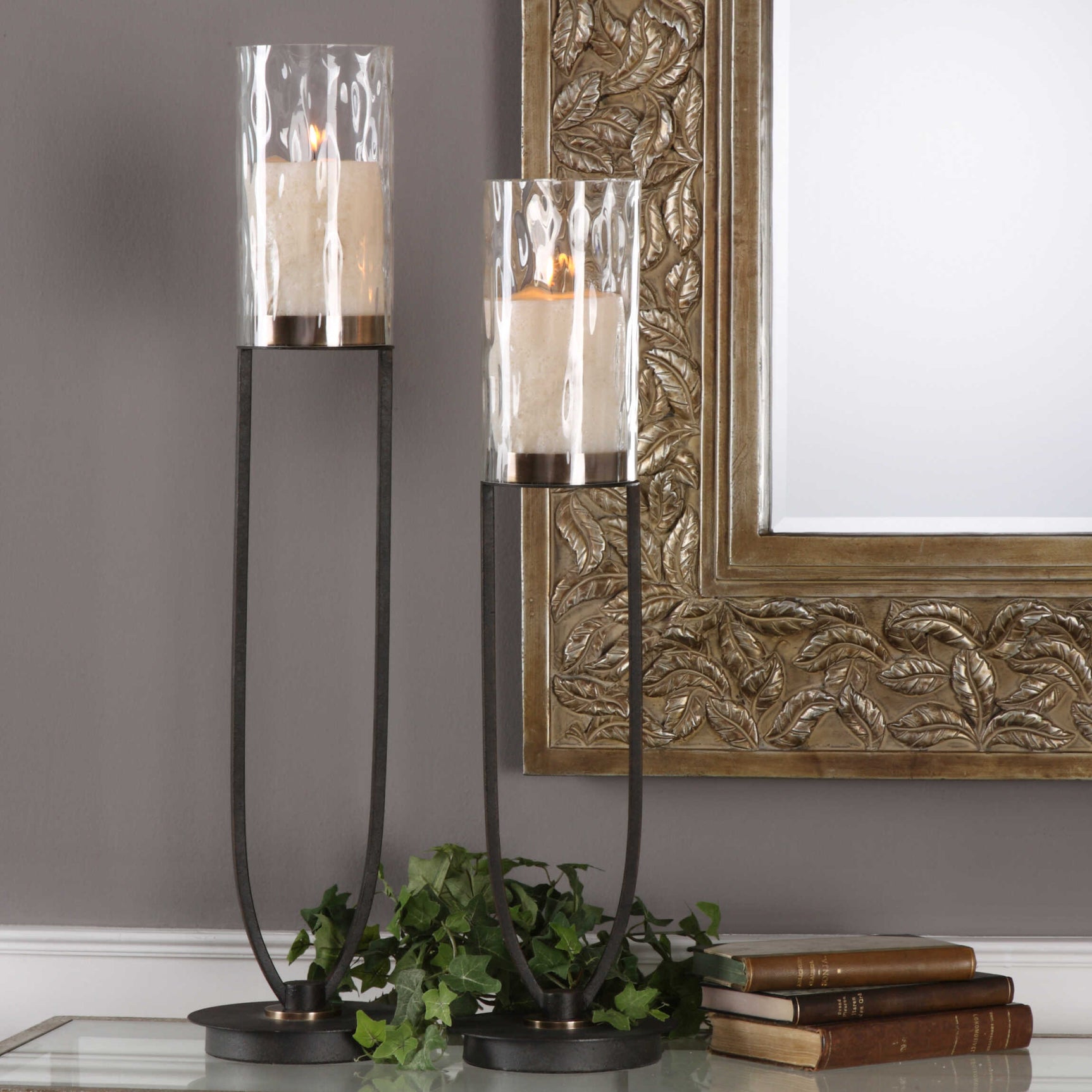 Durga Black/Bronze/Brown Iron Work Candleholders (Set of 2)