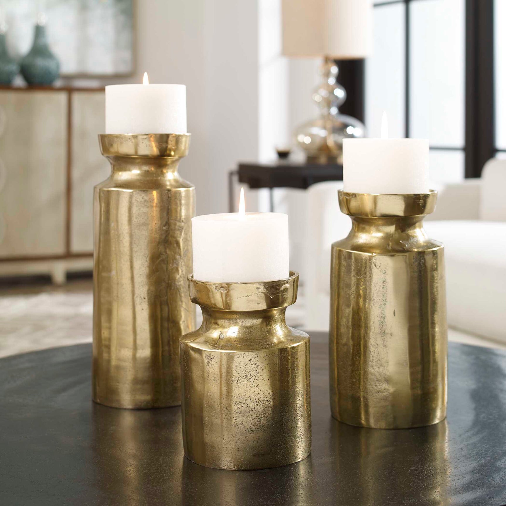 Amina Antique Brass Candleholders (Set of 3)