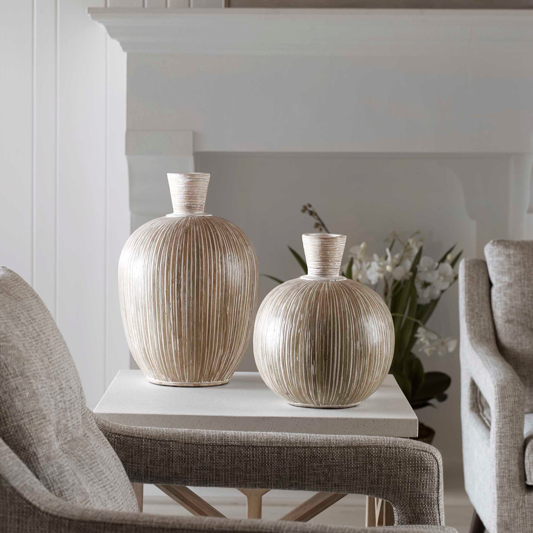 Islander White Washed Vases (Set of 2)