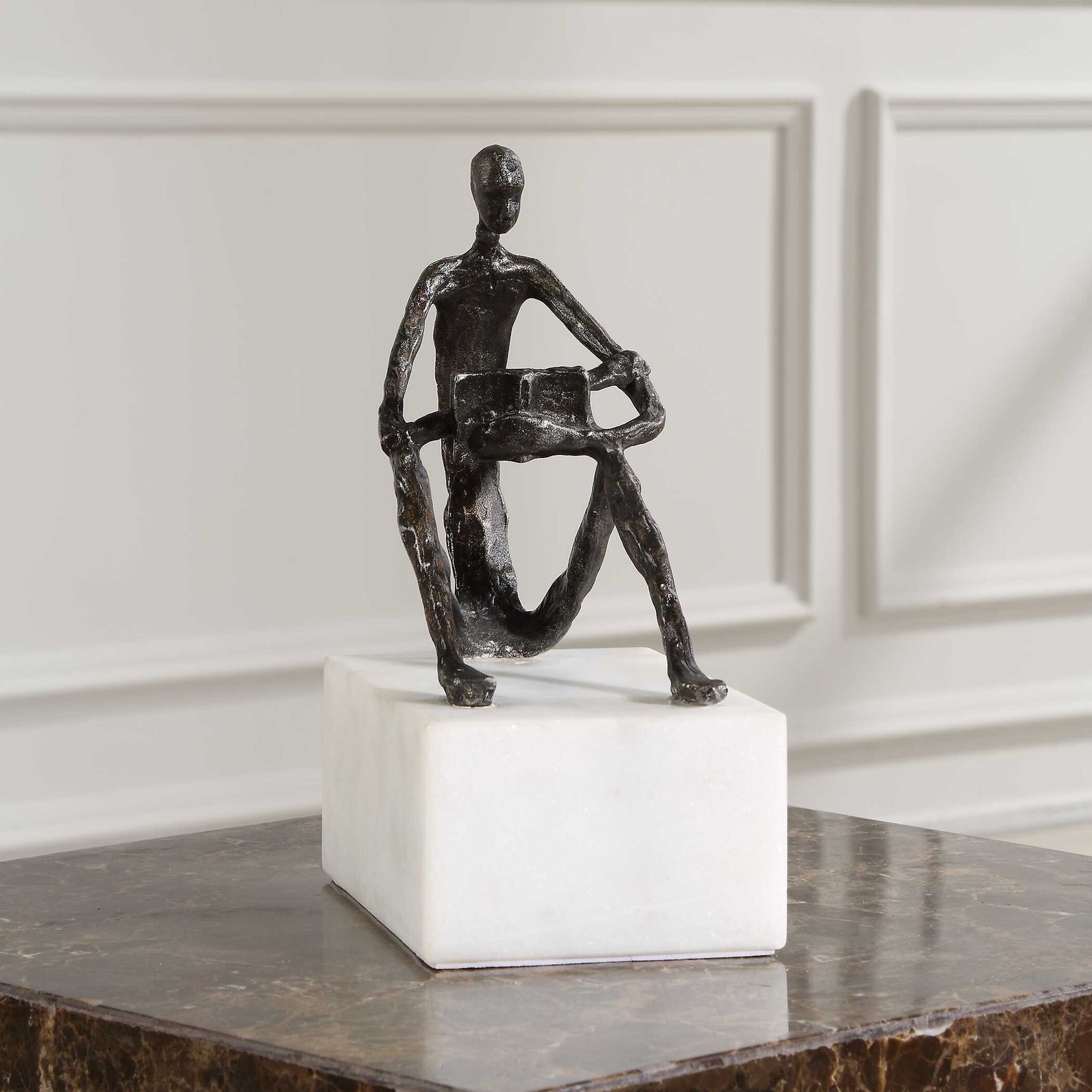 Sit Back Relax And Read Bronze/Brown/White Iron Sculpture
