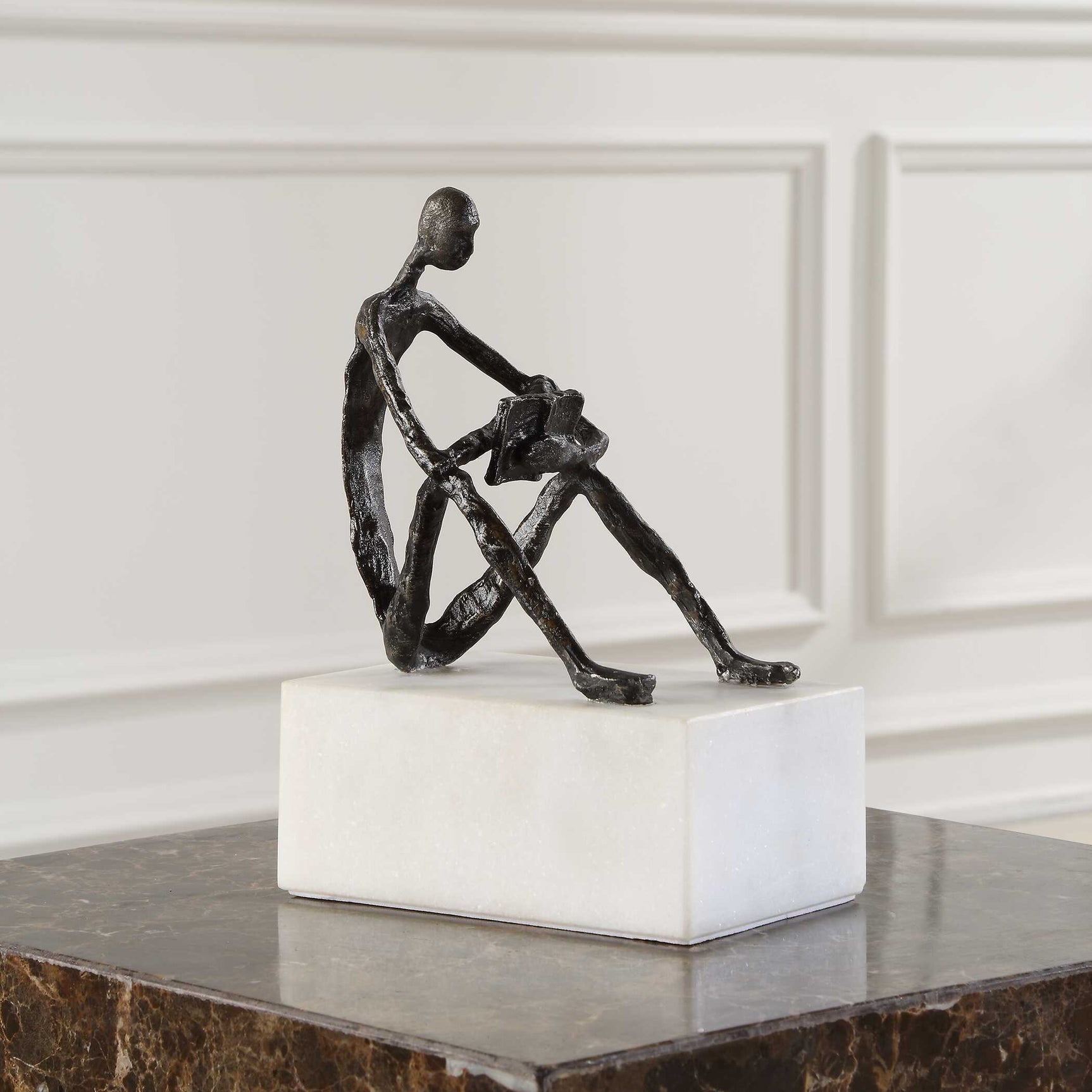 Sit Back Relax And Read Bronze/Brown/White Iron Sculpture
