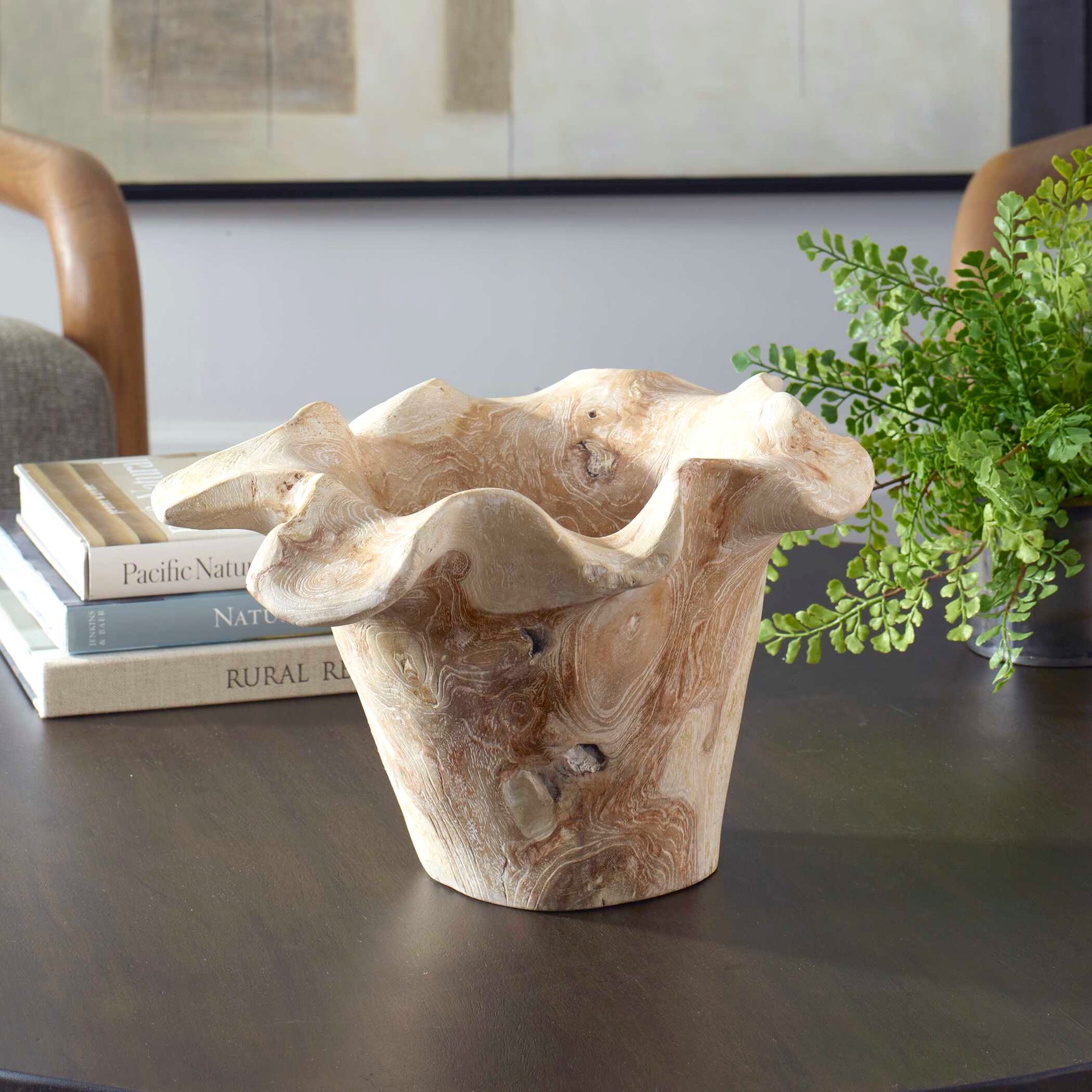 Teak Flow White Wash Outdoor Bowl