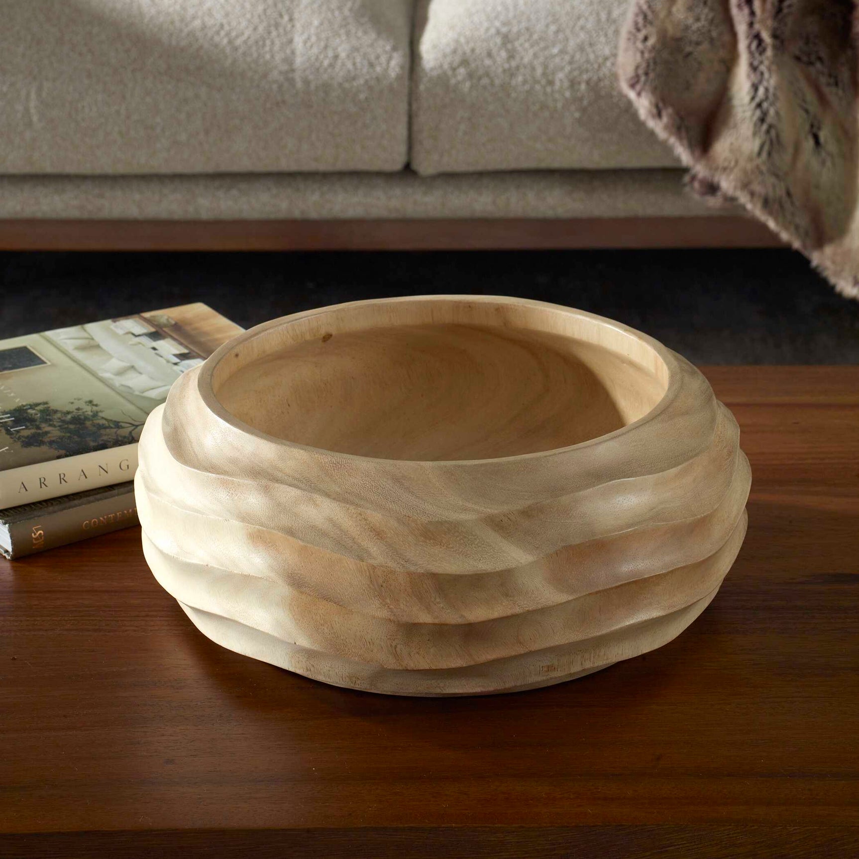 Waveform Brown Bleached Wood Bowl