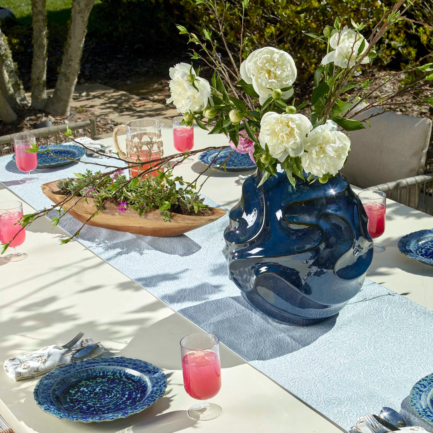 Helix Swirl Blue Outdoor Vase