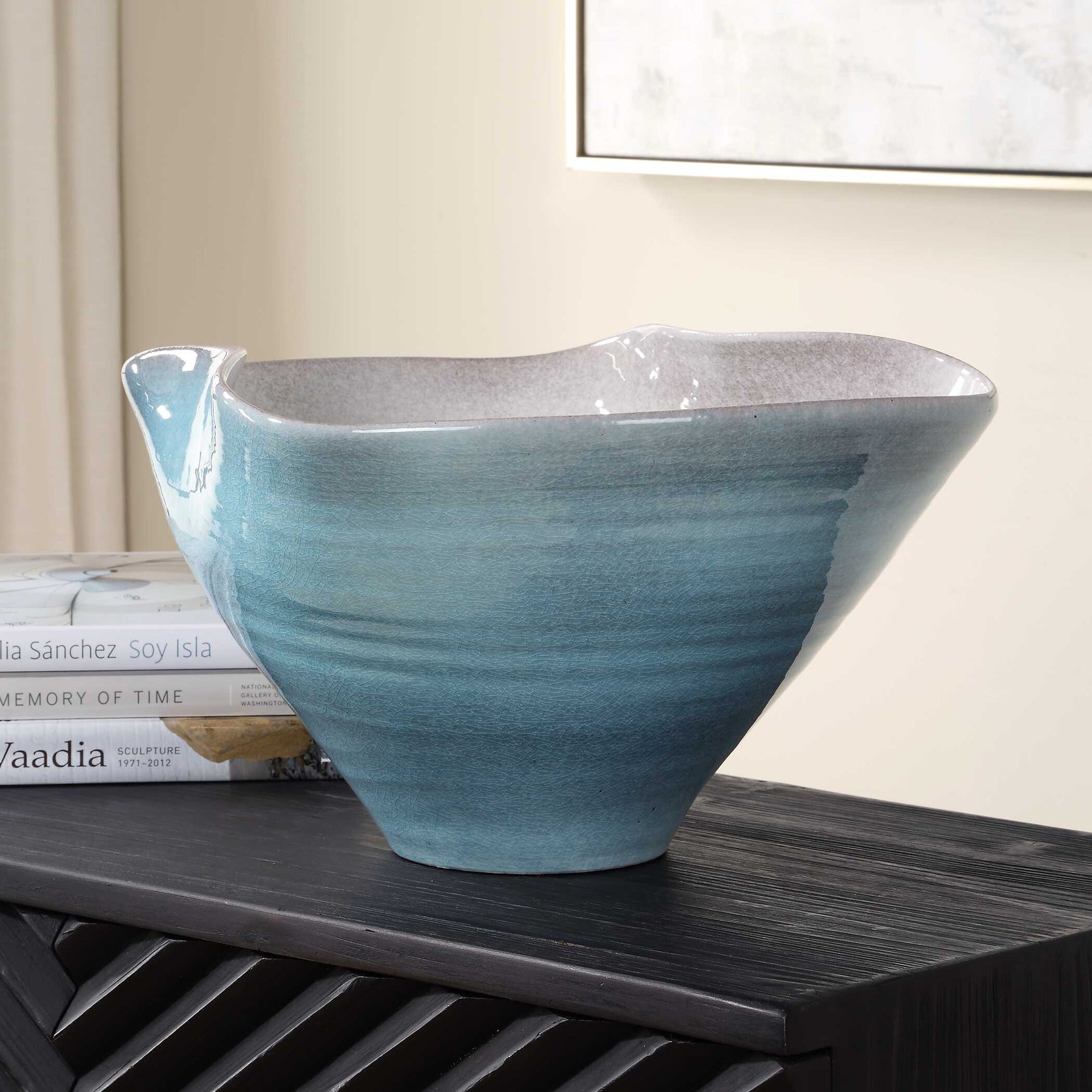 Blue Gray/White Crest Ceramic Bowl