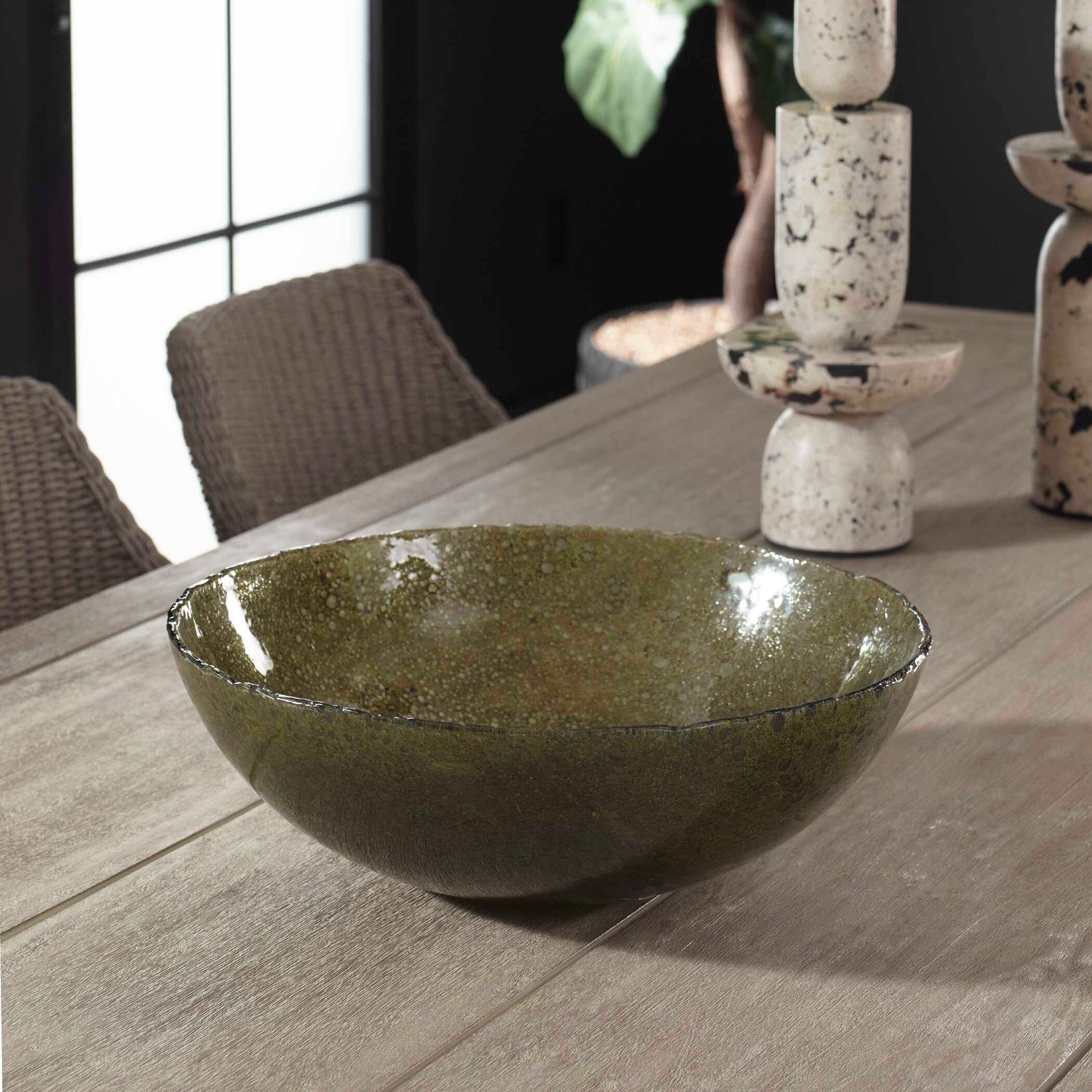 Veridian Shimmer Green Earthy Glass Bowl