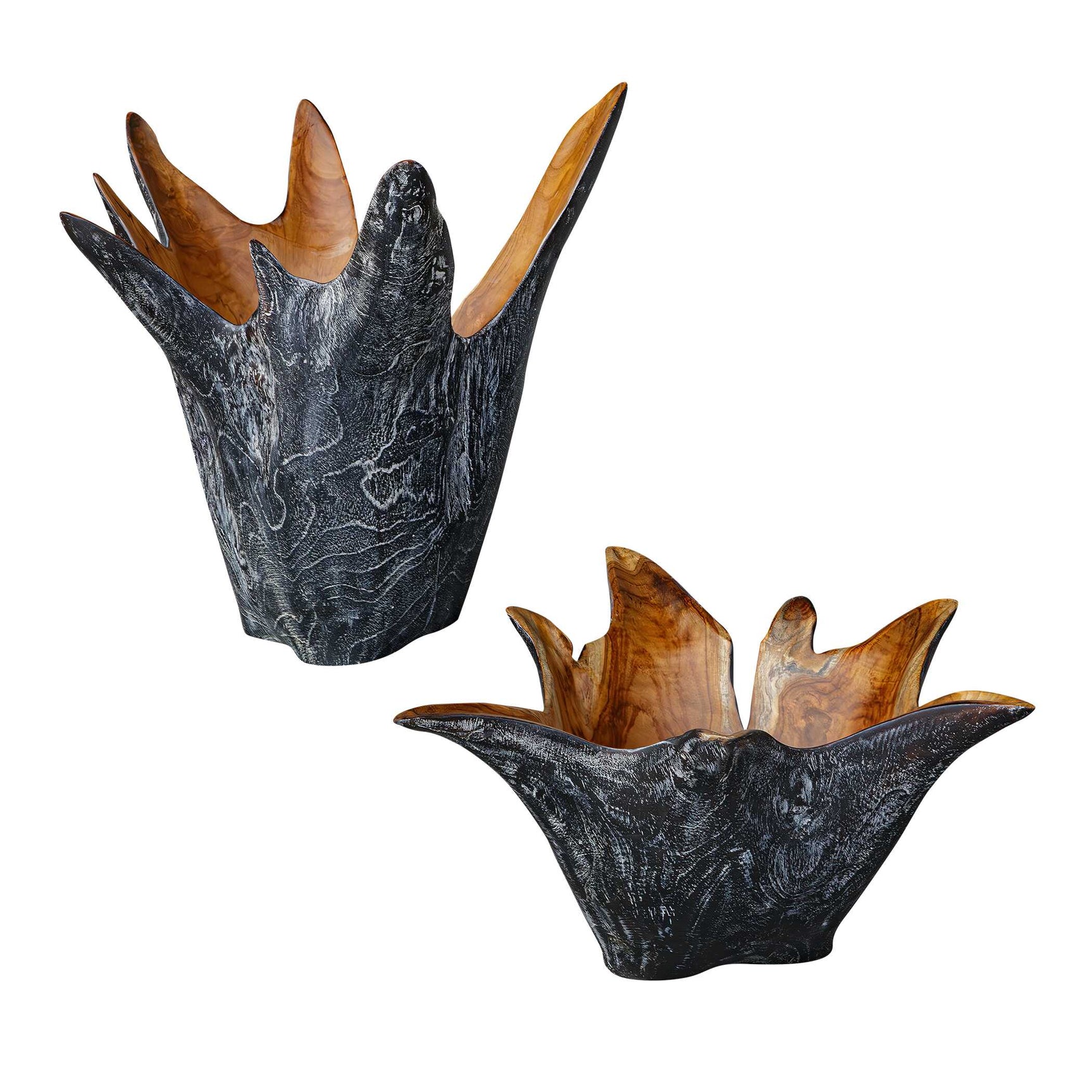 Starpetal Black/Woodtone Indoor-Outdoor Wooden Bowls (Set of 2)