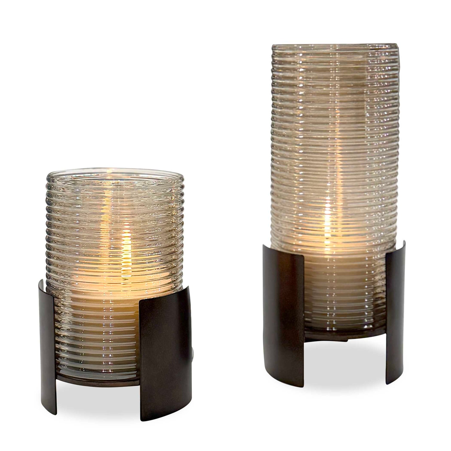 Fluted Fire Bronze Cylinder Candleholders (Set of 2)