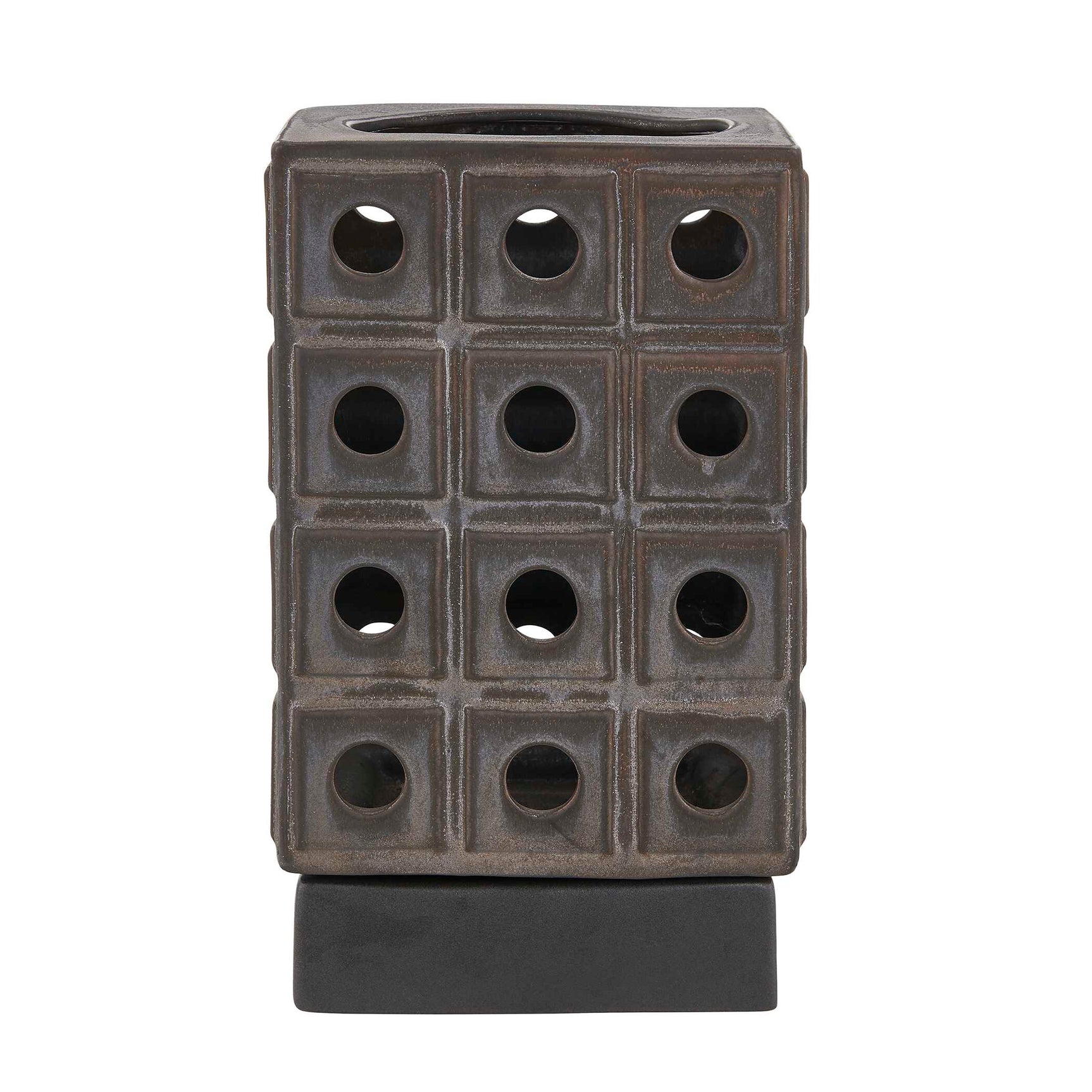 Lattice Brown/Gray Indoor-Outdoor Lantern Candleholder