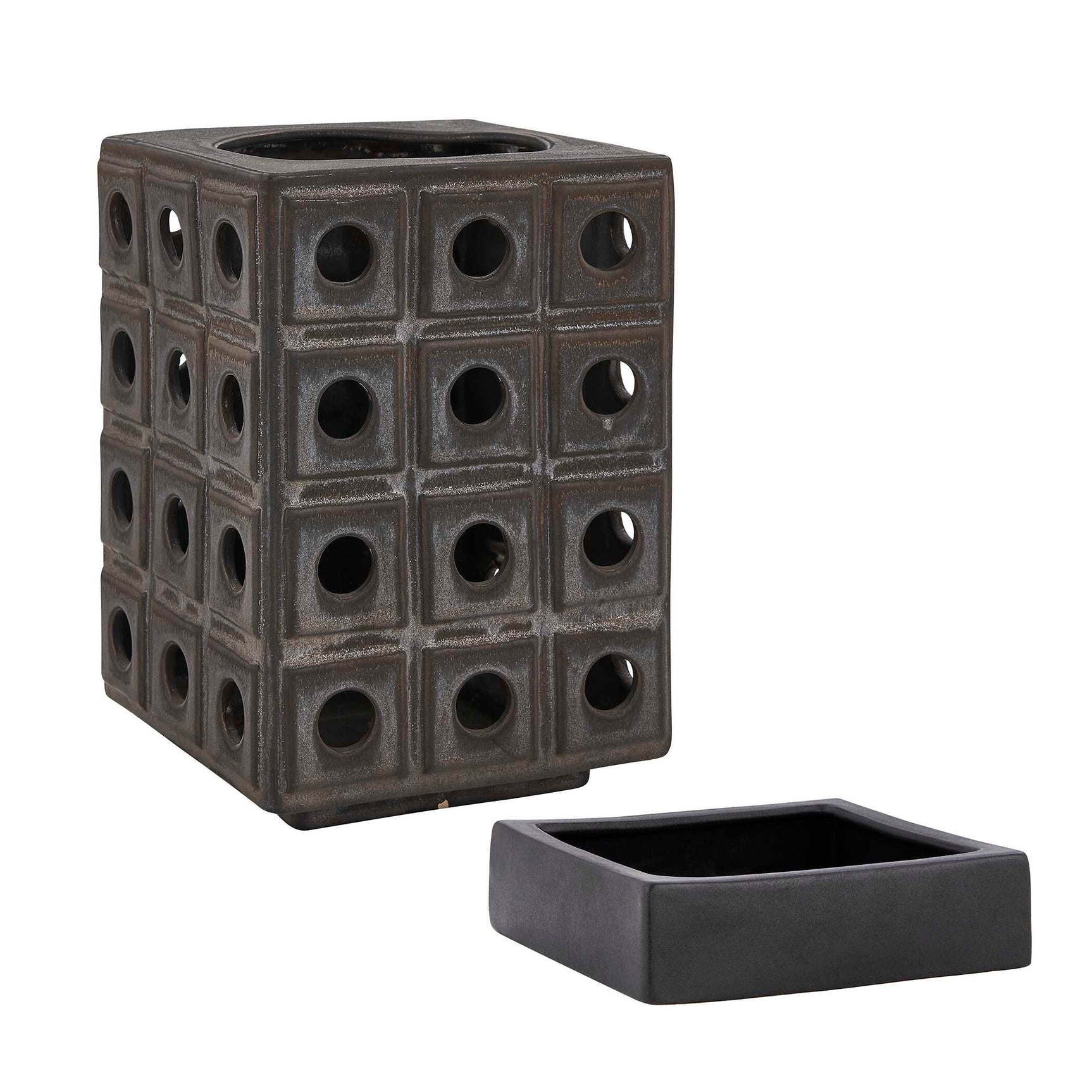 Lattice Brown/Gray Indoor-Outdoor Lantern Candleholder