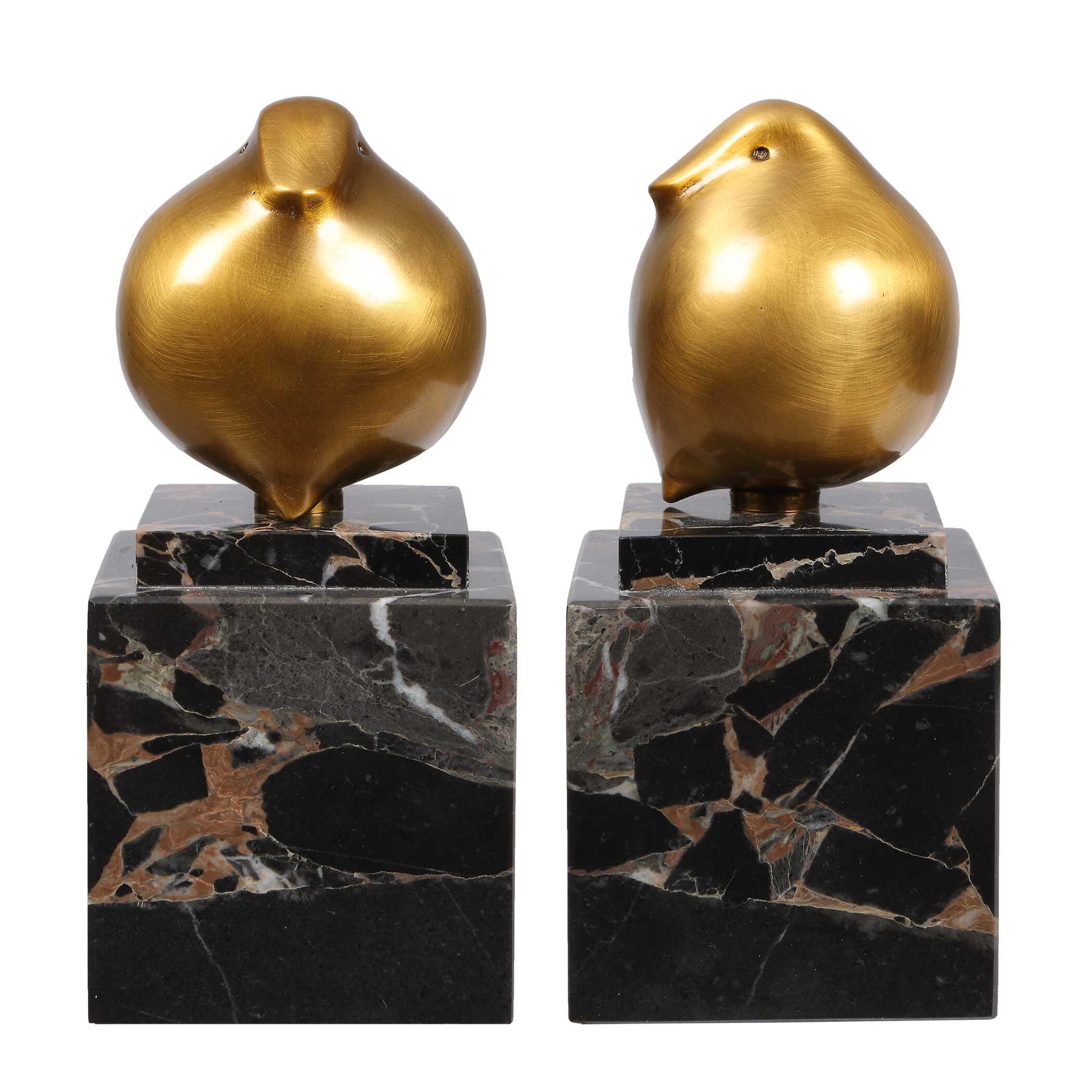 Golden Finch Bird Black/Brass Figurines (Set of 2)