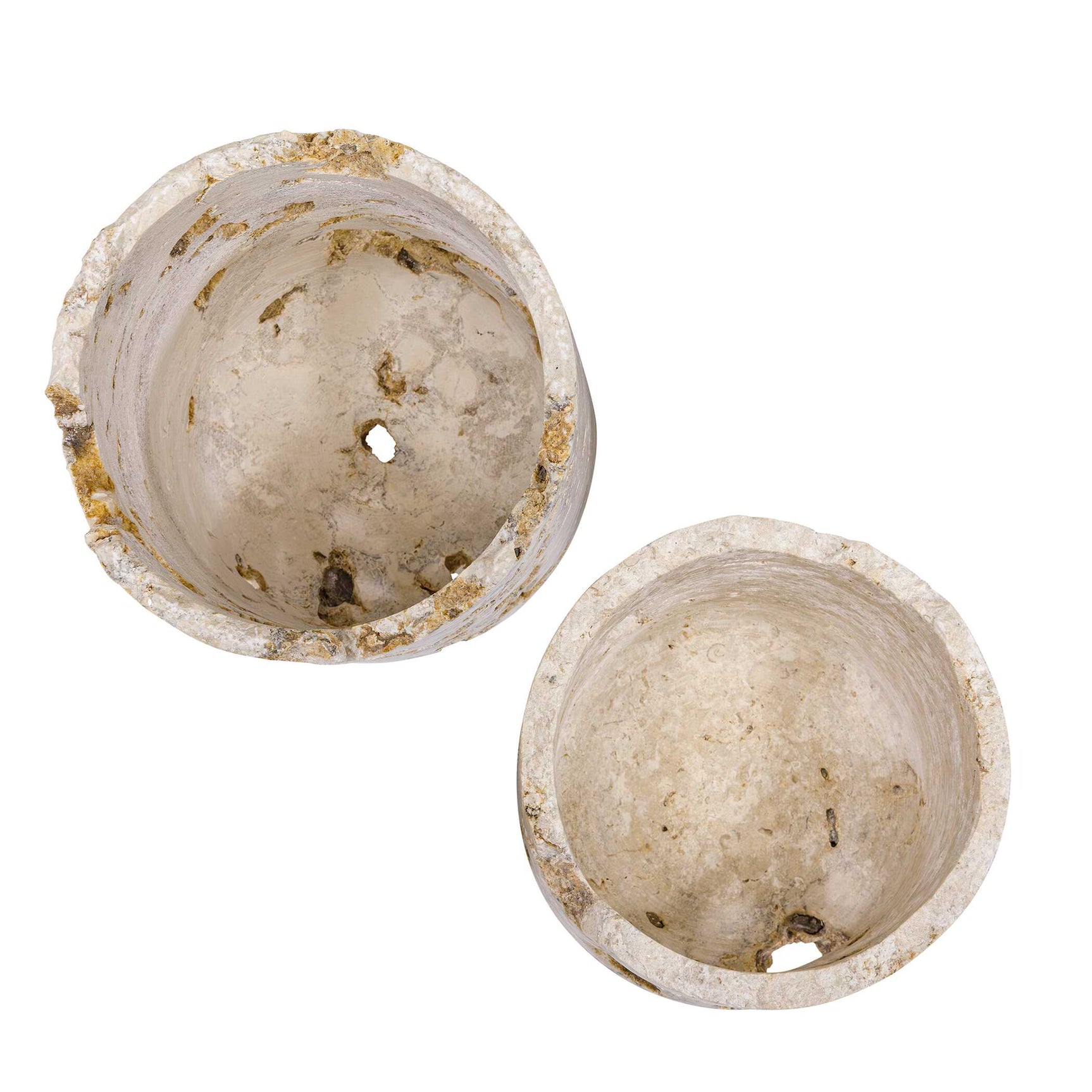 Indoor-Outdoor Quarried Stone Brown/White Candleholders (Set of 2)