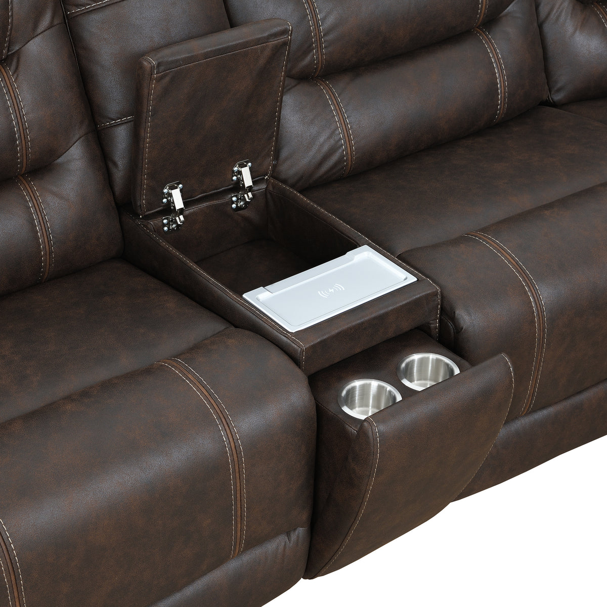 Cedar Brown Fabric 6-Pc Dual Power Reclining Sectional with 2 Power Recliners