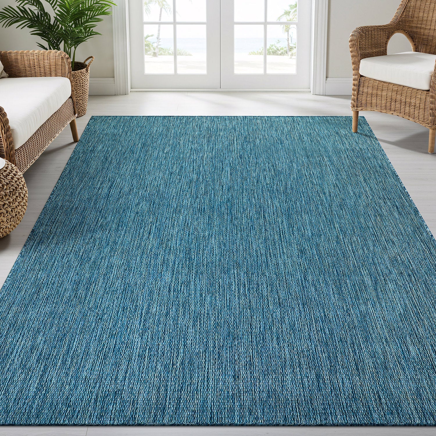 Alora Aqua Outdoor Area Rug | UV-Protected Jute-Look