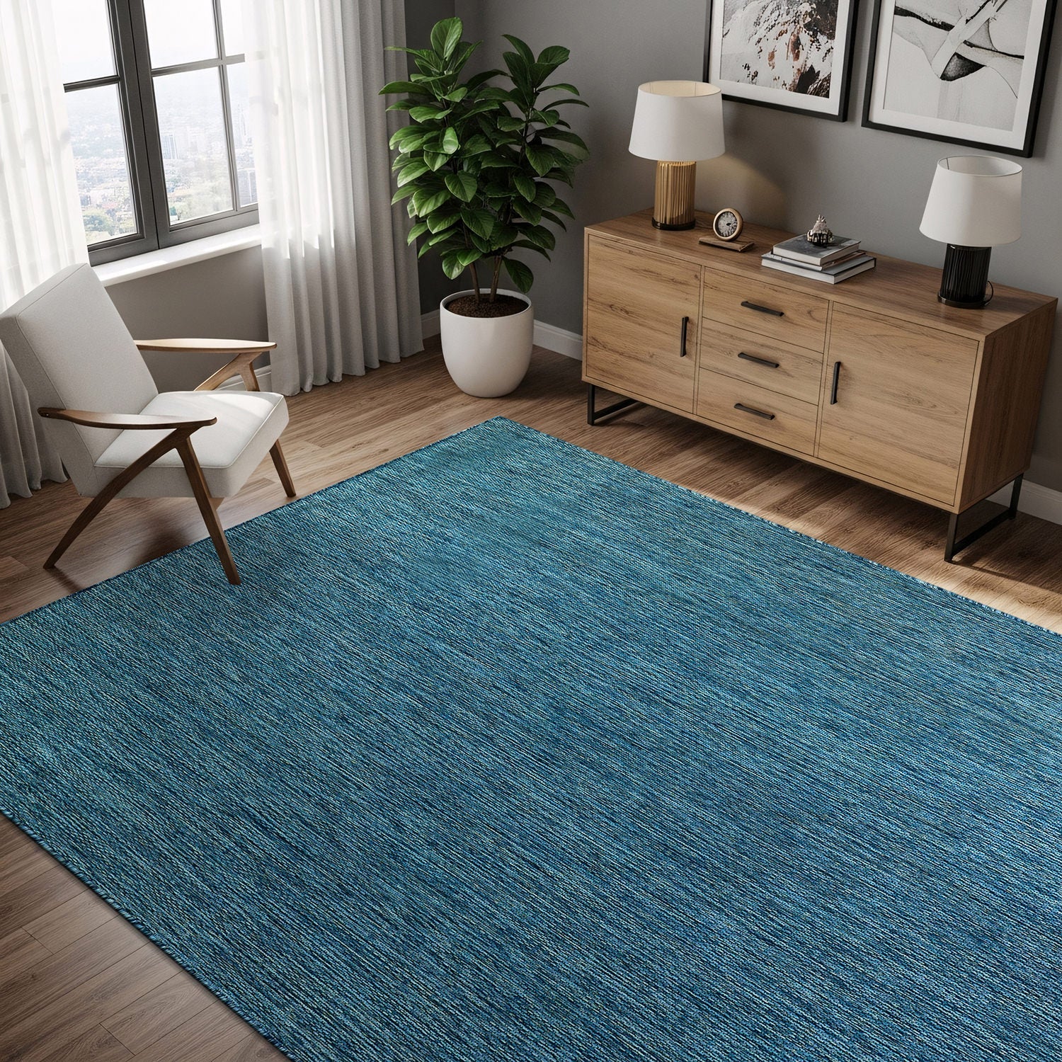 Alora Aqua Outdoor Area Rug | UV-Protected Jute-Look