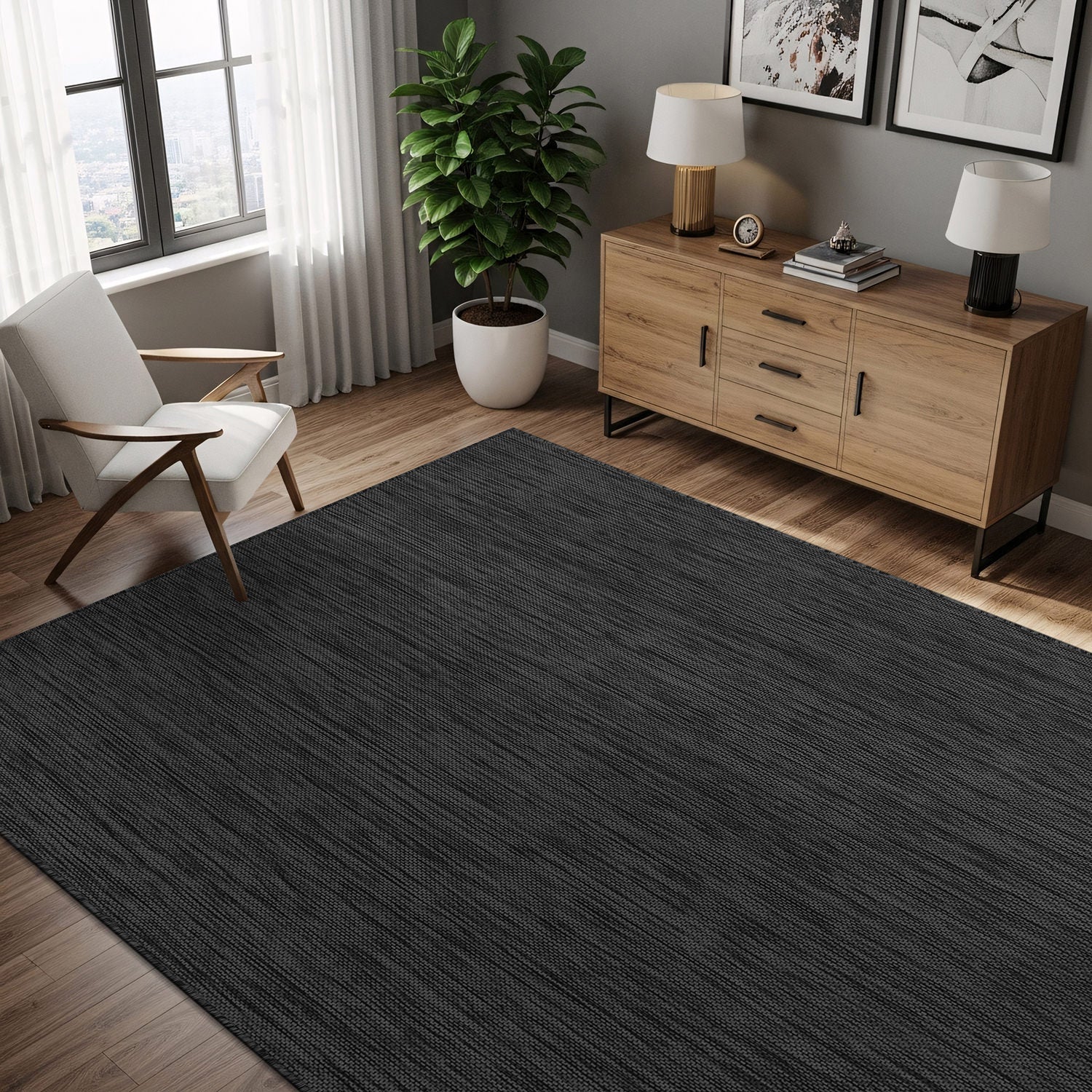 Alora Dark Gray Outdoor Rug | Heavy-Duty Patio Essential