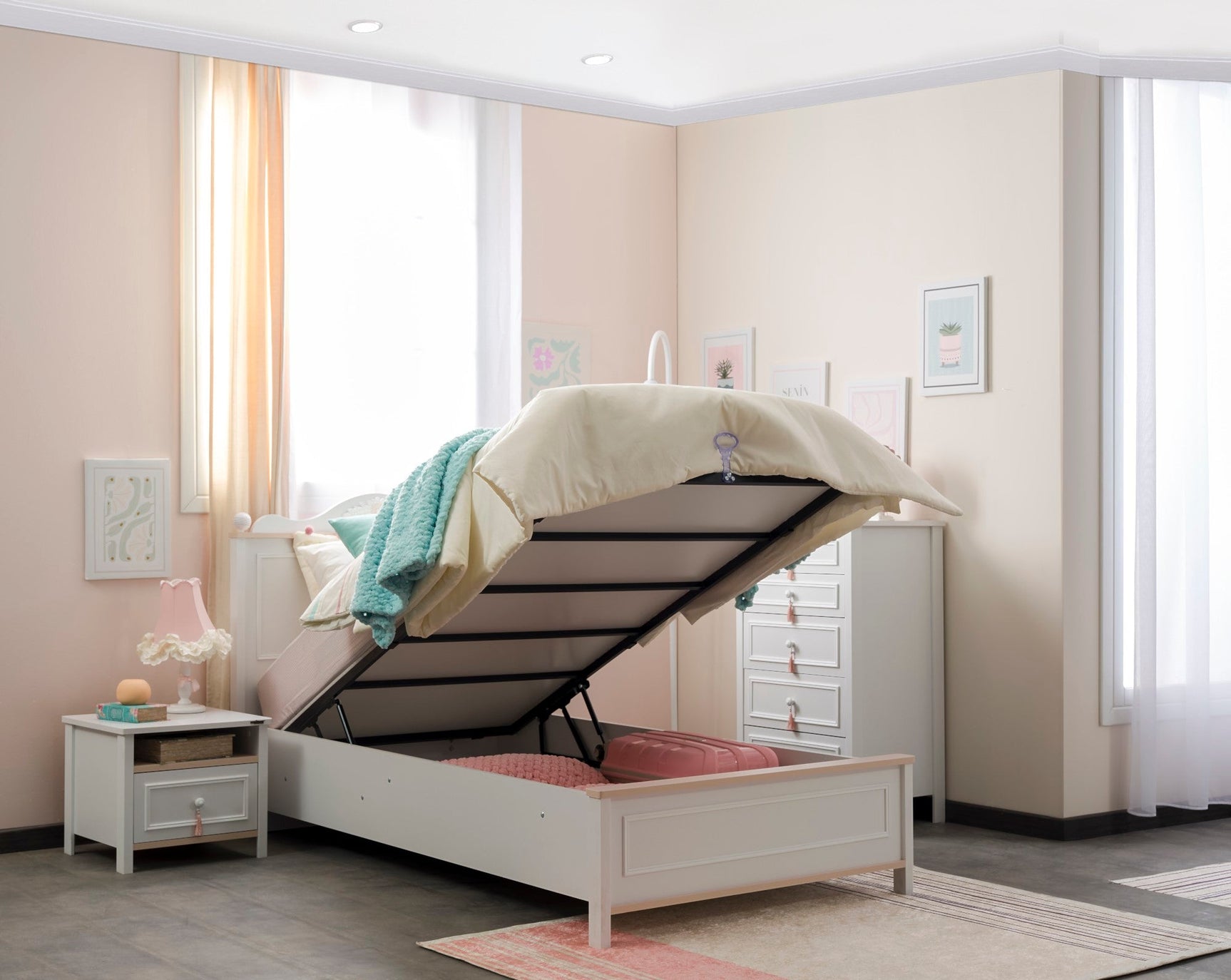 Alya White Twin Bed With Headboard